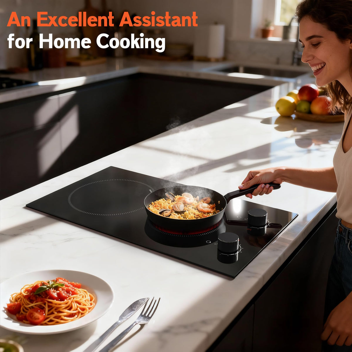 Double Ceramic Hob with Handle, Plug in 2 Ring Electric Hob
