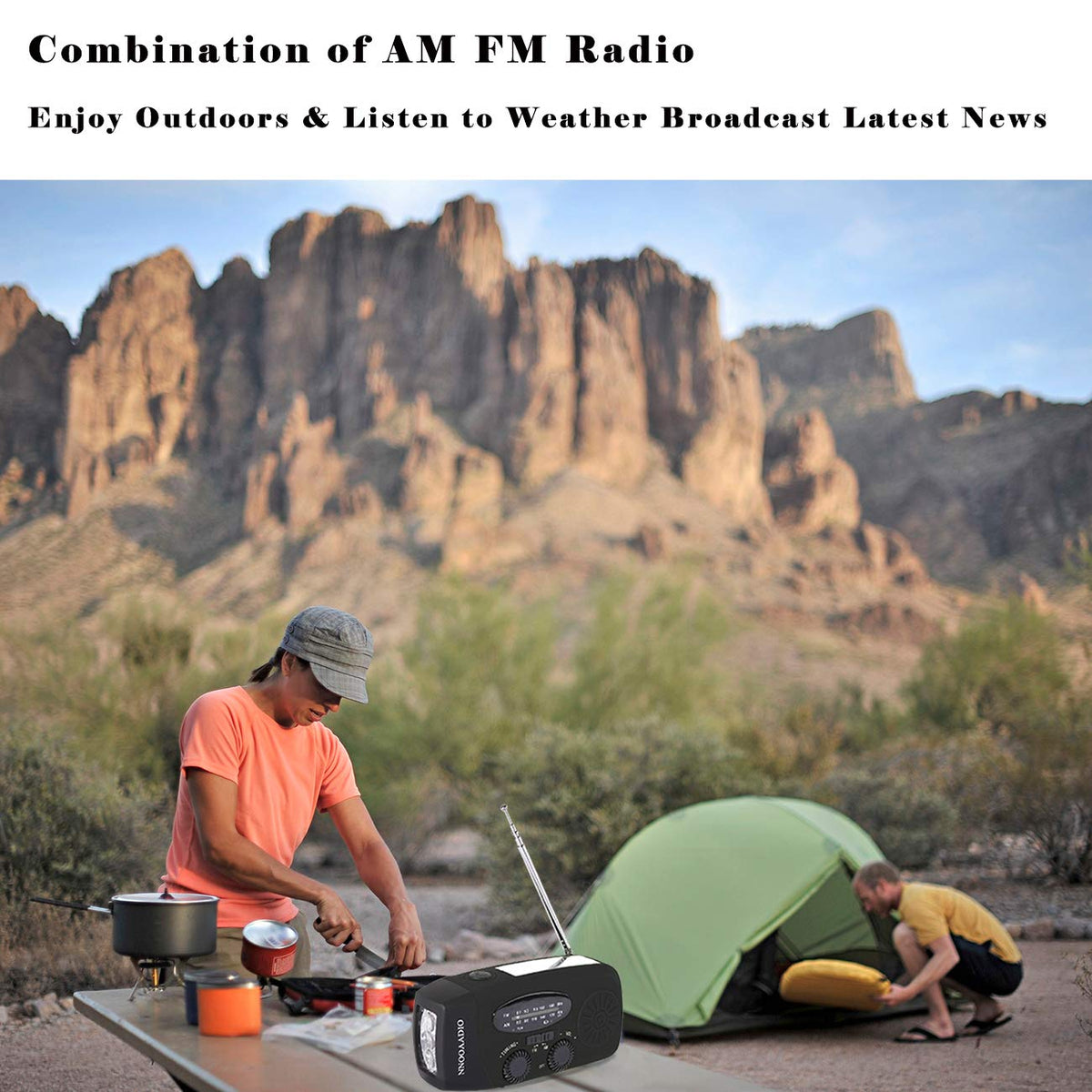 NNOOAADIO Wind Up Solar Hand Crank Radio, 2000mAh SOS Alarm for Camping