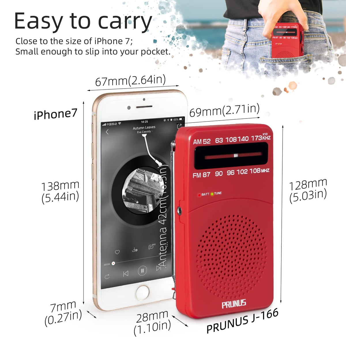 PRUNUS J-166 Portable Radio AM FM, Battery Operated Radio,Weather Radios