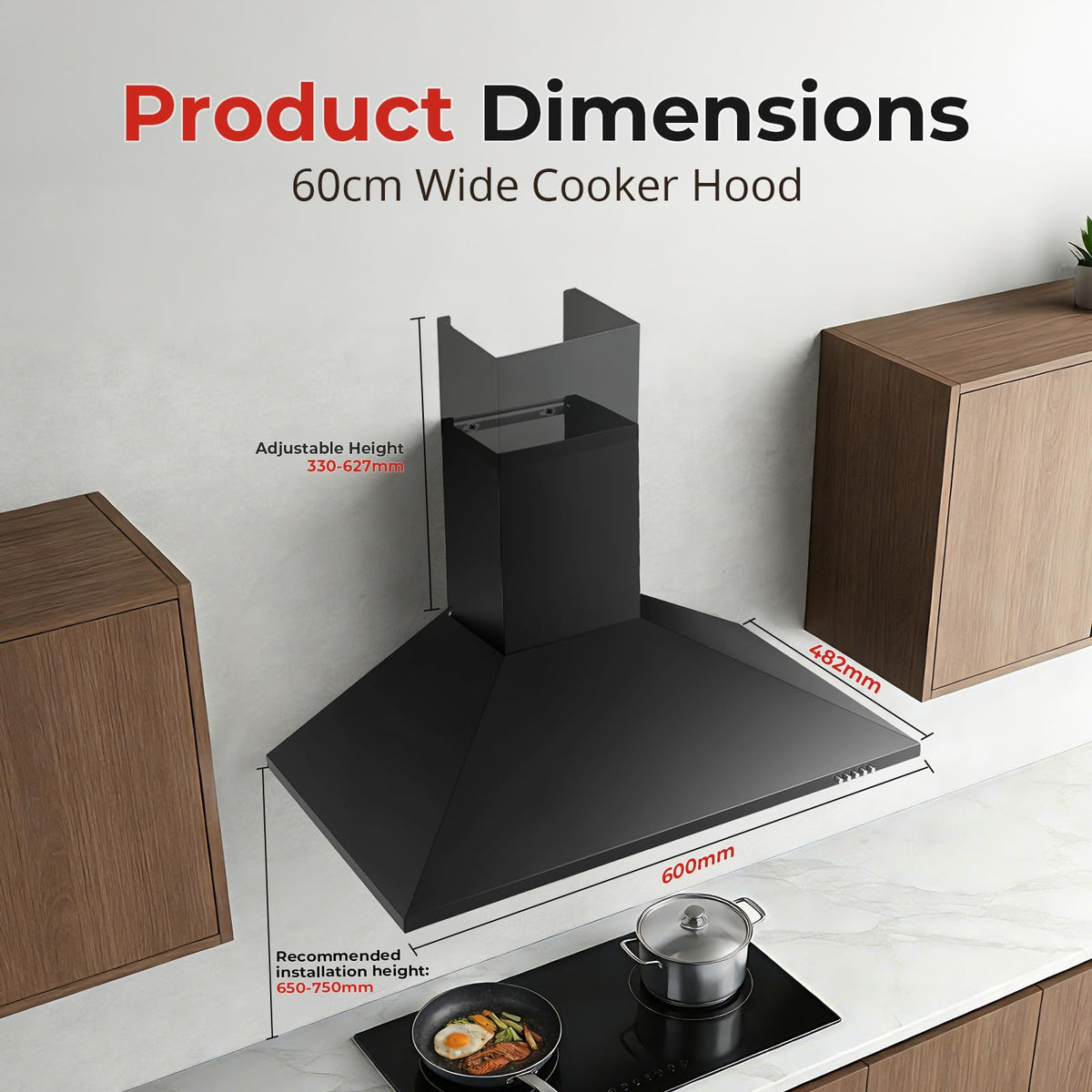 SNDOAS Chimney Cooker Hood 90cm, 3-Speed, Recirculating & Ducting