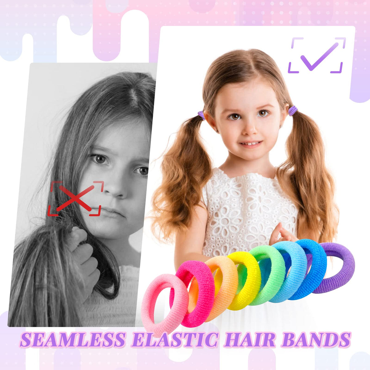 Hanyousheng 200 Pcs Baby Hair Bands, Multicolor Toddler Hair Bobbles, Baby Hair Bobbles, Toddler Hair Bands, Seamless Elastic HairBands, BabyHair Ties, for BabyGirls Kids Toddlers