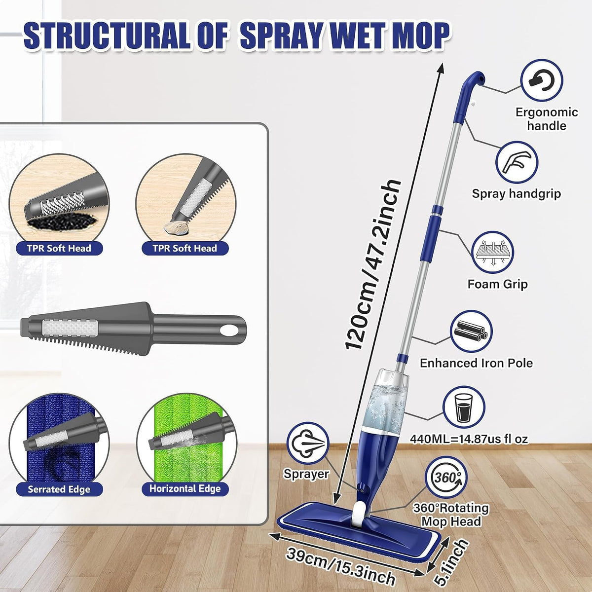 Spray Mops with 3 Washable Pads: Microfibre Floor Mop for Cleaning Floors