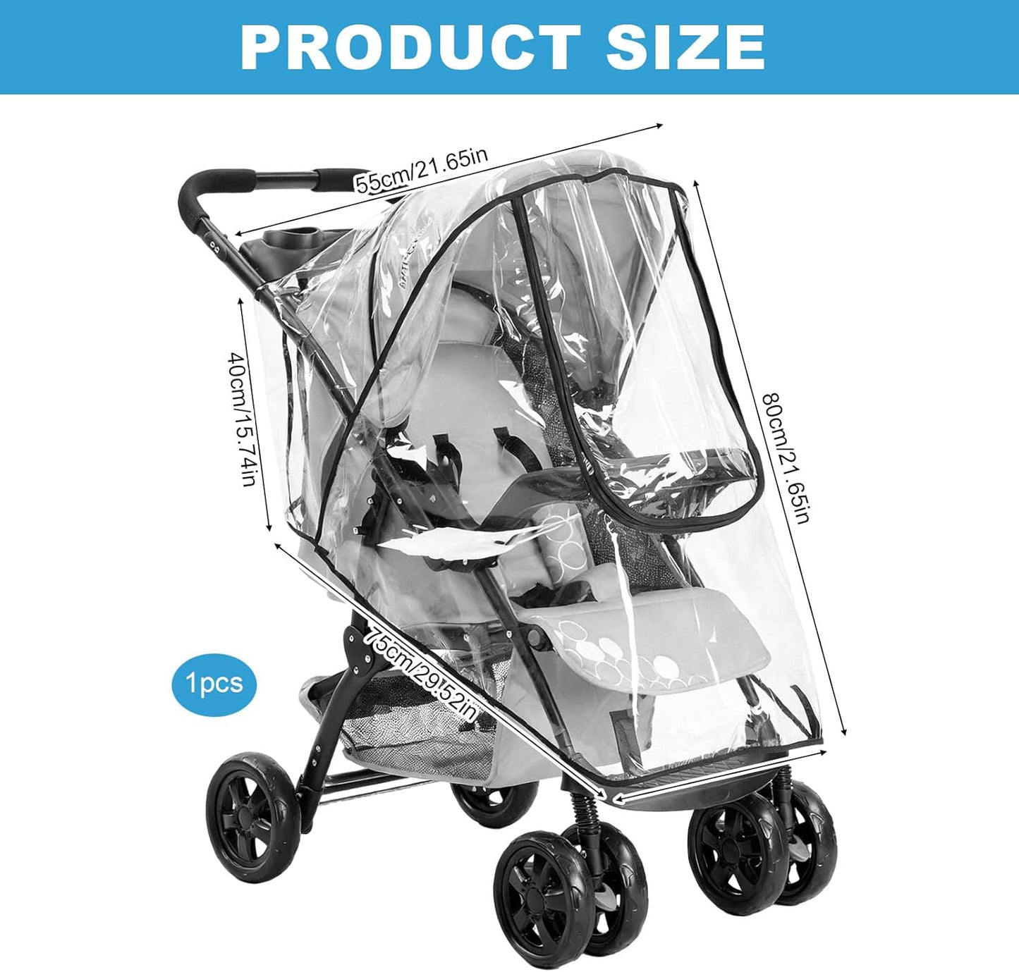 Universal Pushchair Rain Cover, Waterproof Breathable Pram Rain Cover with Lift-Up Window and Double Zippers,Fit for Most Pram Strollers
