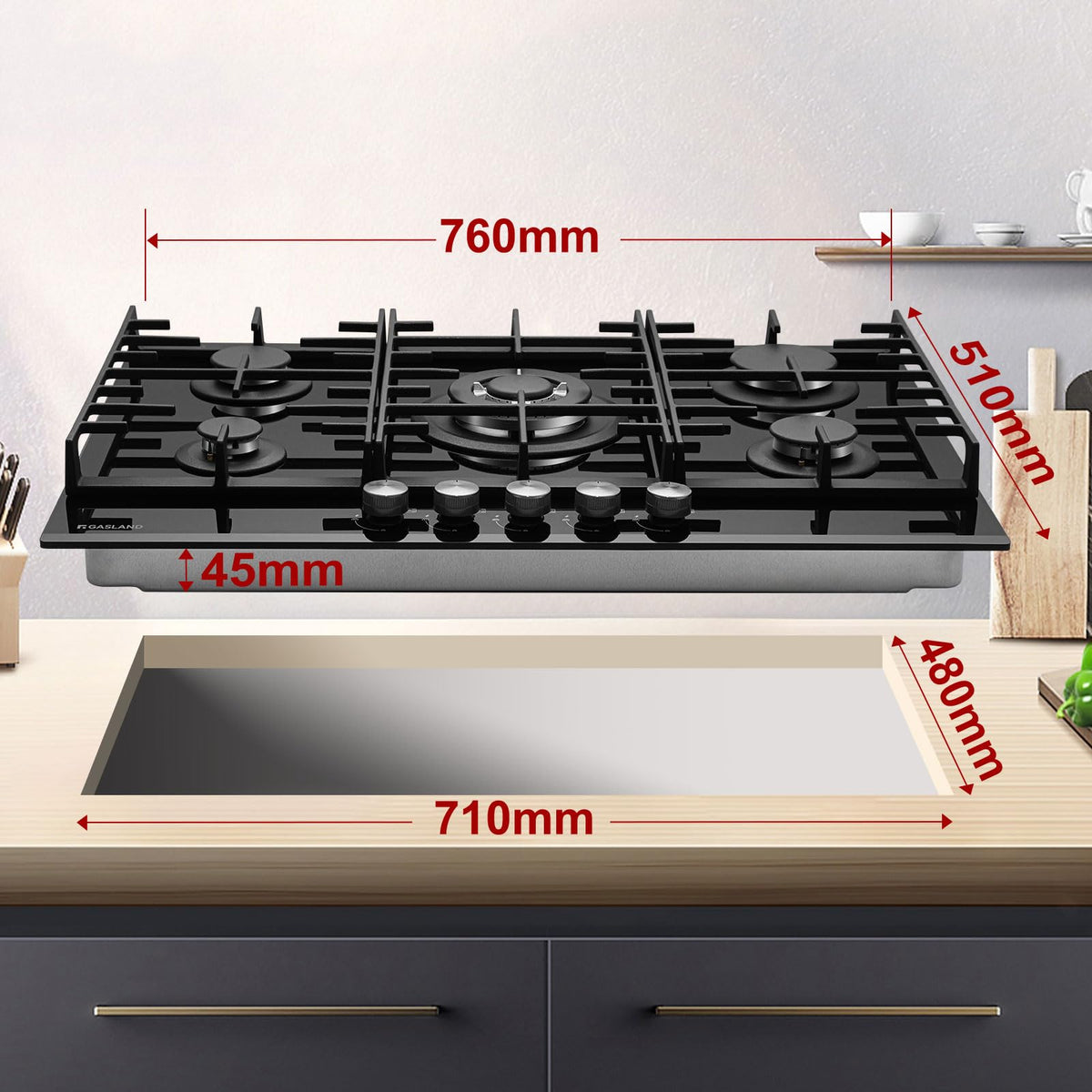 GASLAND GH60SF 60cm Built-in Gas Hob, 4 Burners Stainless Steel Gas Cooktop with Flame Failure Protection, NG/LPG Convertible, 8000W