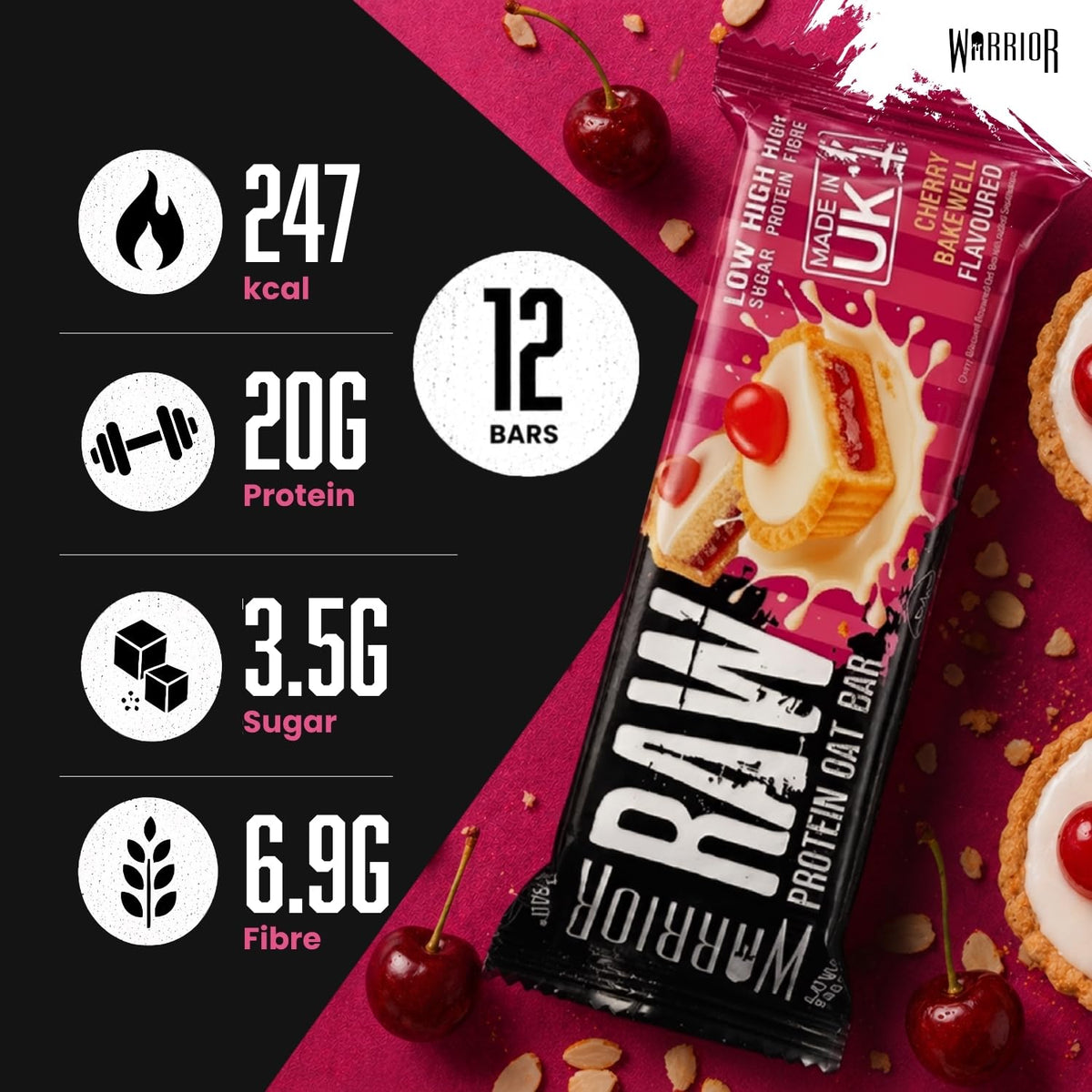 Warrior RAW Protein Bars 12 x 75g High Protein Oat Flapjack Snack