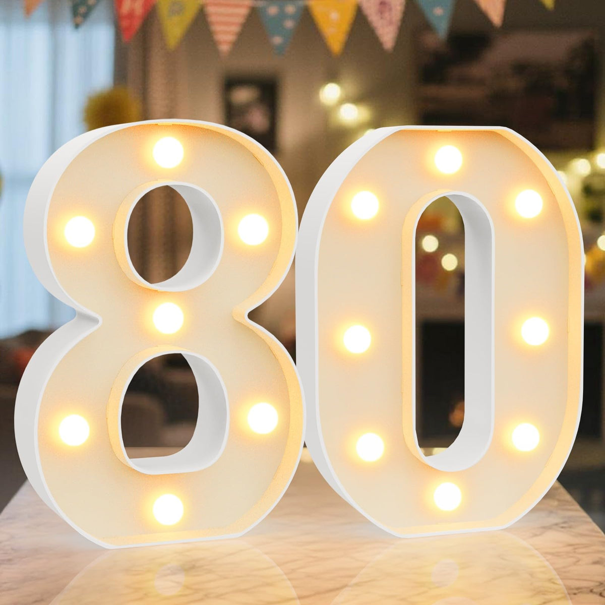 Ledido Pink Glitter Light Up Number 80 for 80th Birthday Decorations