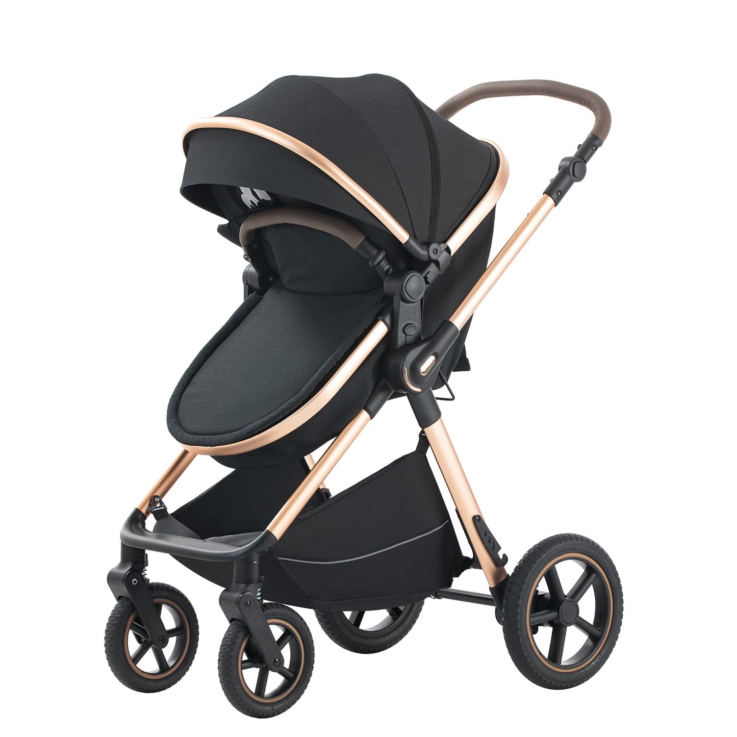 3 in 1 Pram Pushchair Aluminium Frame High Landscape Combined Buggy Lightweight Folding Stroller 3 in 1 Travel System Pram for Newborns Toddlers 0-36 Months from Birth (H9-Pink, H9)