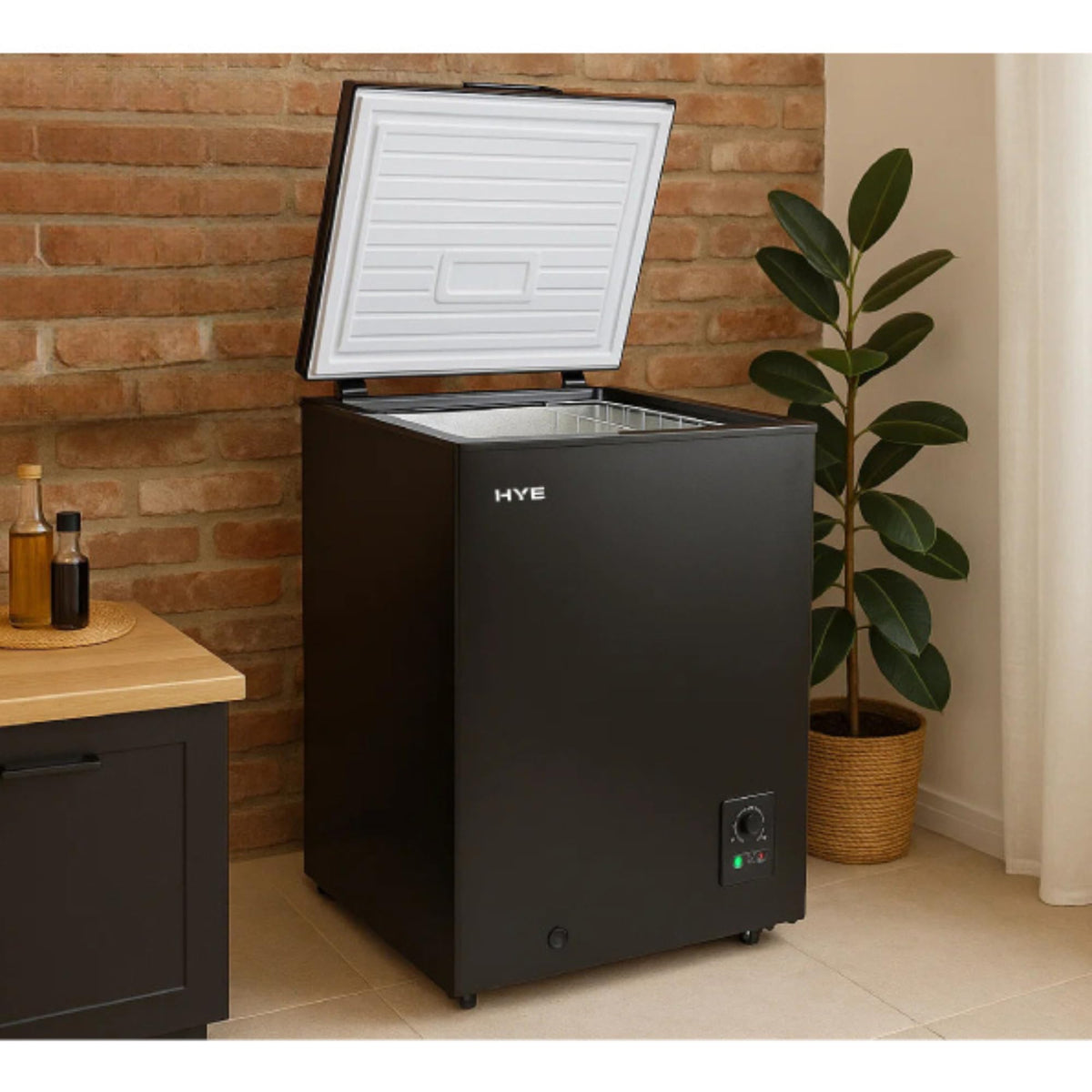 HYE Chest Freezer - 205L Capacity, Freestanding Design, Black