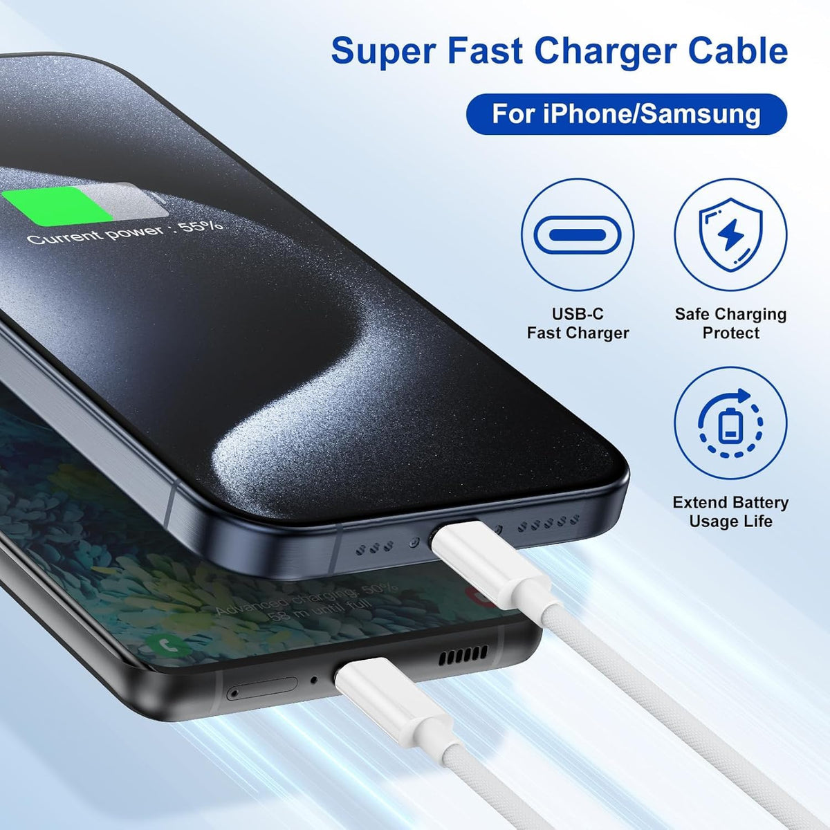 2 Pack 60W USB-C to C Fast Charging Charger Cable For iPhone 18 Pro Max 17e