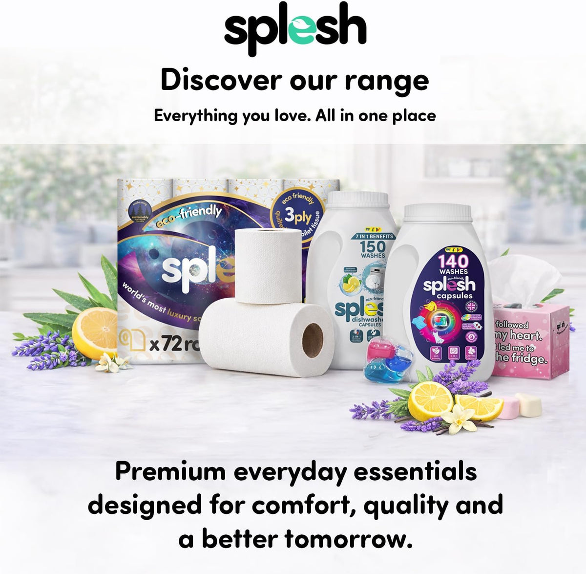 Splesh by Cusheen Toilet Roll 72 Rolls - Aloe Vera Scent Bulk Family Pack | Soft 3 Ply Quilted Bathroom Tissue Loo Rolls | Eco-Friendly, Sustainable Toilet Paper