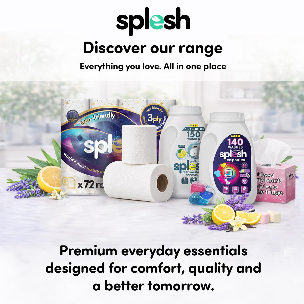 Splesh by Cusheen Toilet Roll 72 Rolls - Aloe Vera Scent Bulk Family Pack | Soft 3 Ply Quilted Bathroom Tissue Loo Rolls | Eco-Friendly, Sustainable Toilet Paper