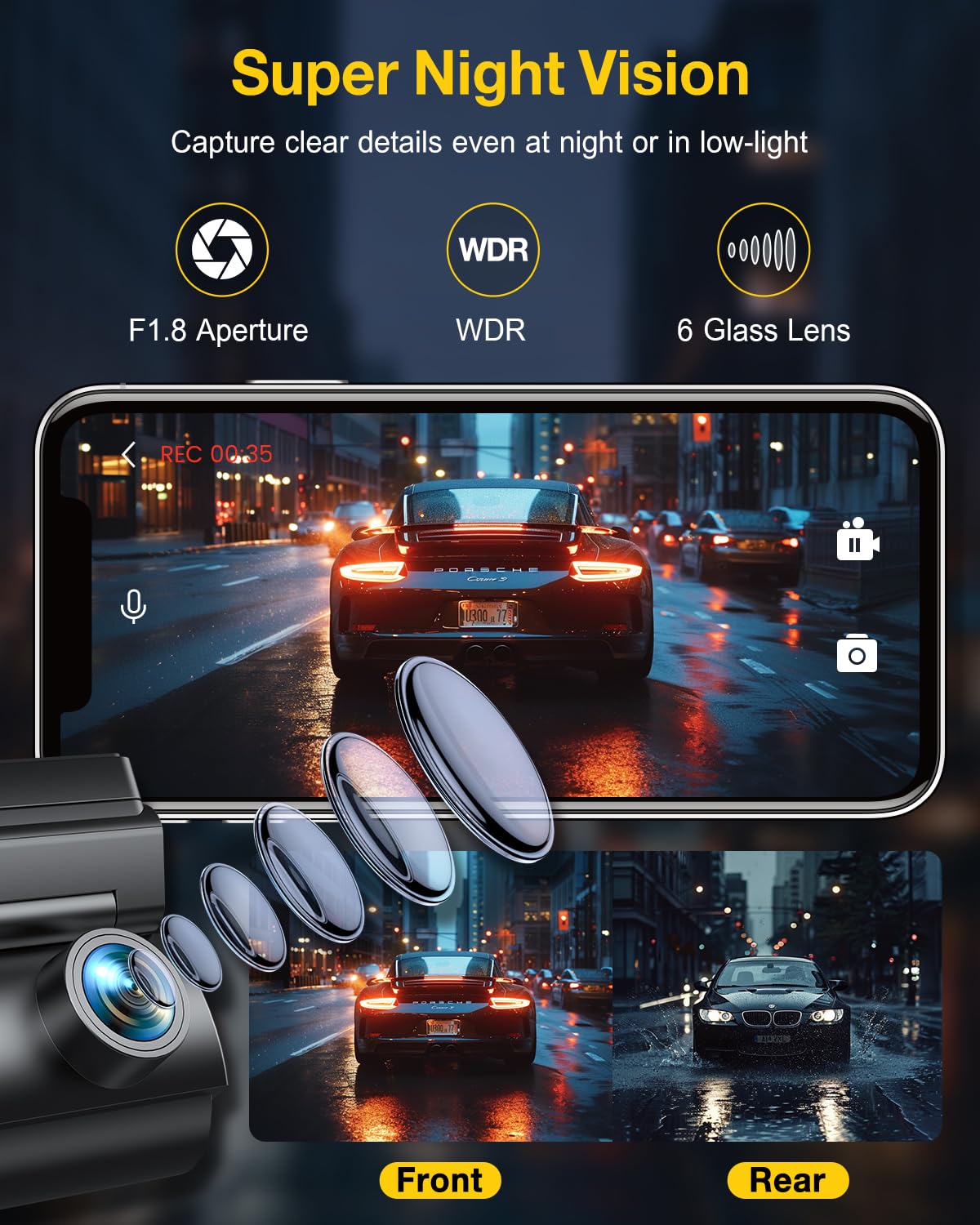 GKU 4K Dash Cam Front and Rear, 5GHz WiFi Dashcam with 64GB SD Card
