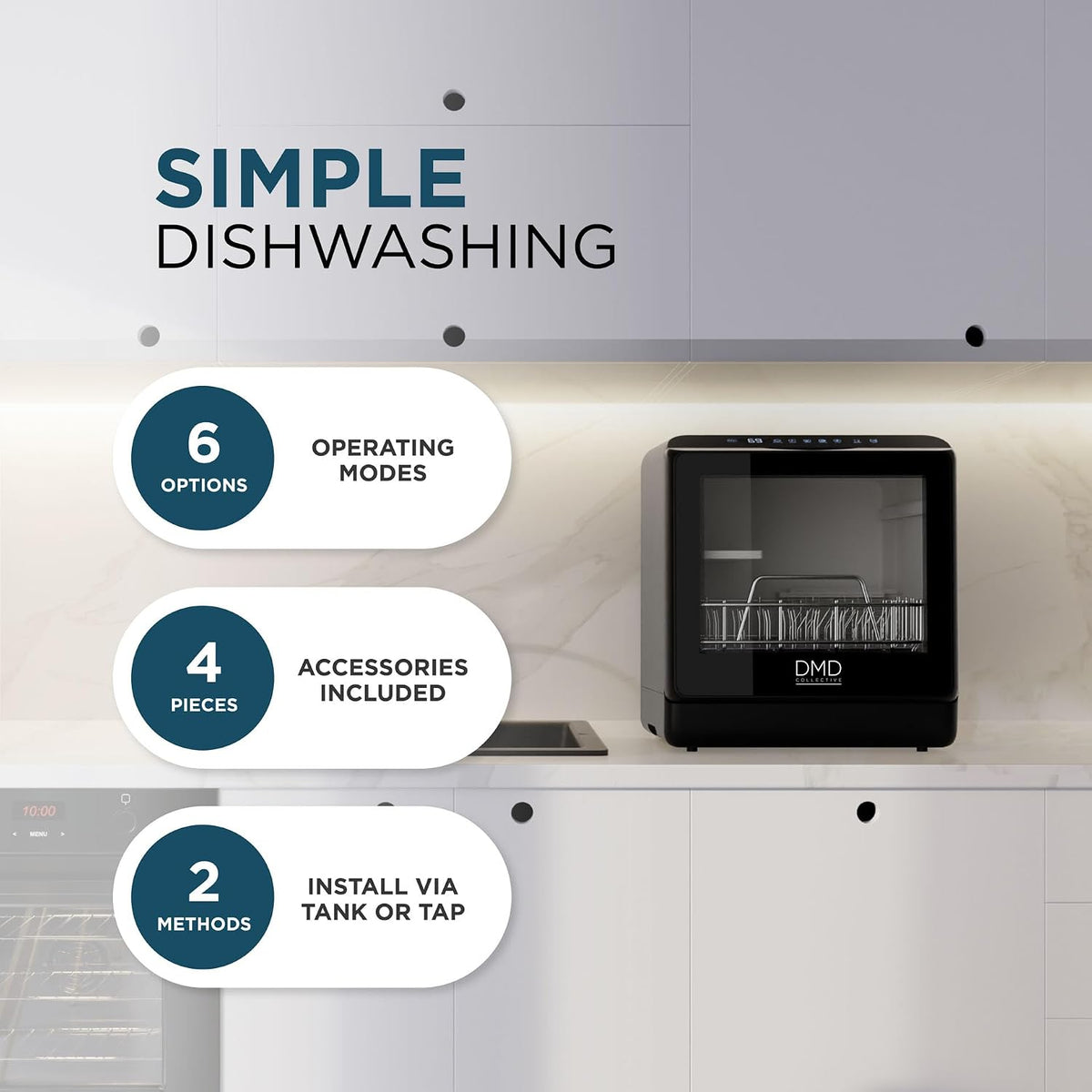 DMD Collective - 5L Table Top Dishwasher, Compact Mini Dishwasher, Black