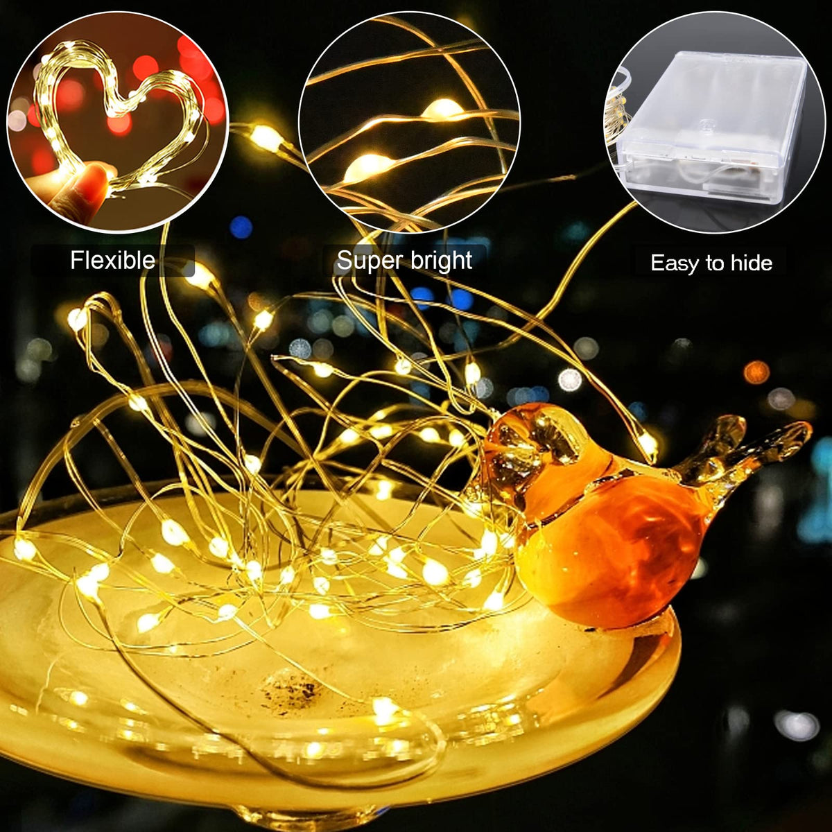 cshare Halloween Decoration Lights,Orange Fairy Lights, 3m 9.8ft 30 LED Halloween Decor String Lights Micro Silver Wire Battery Operated for Autumn Door Window Party Fall Decor.