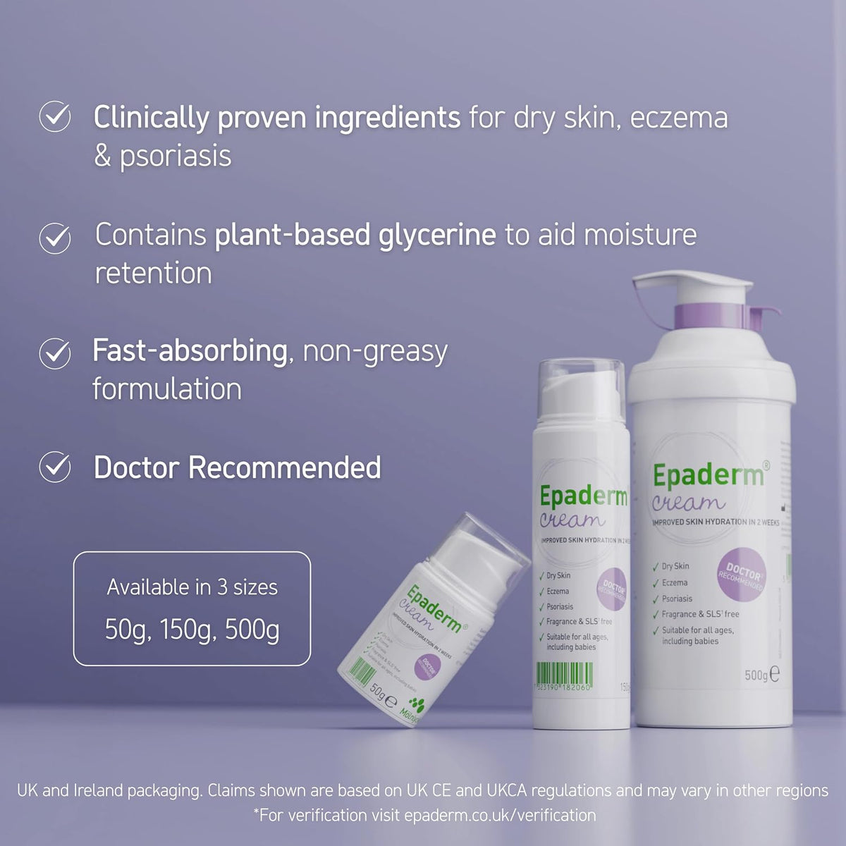 Epaderm Moisturising Cream for Dry Skin, including Eczema and Psoriasis, 500g Pump