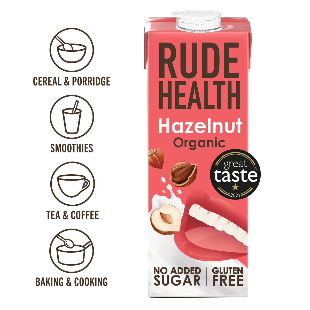 Rude Health 6 x 1 Litre Organic Oat Dairy-Alt Milk, 100% Natural Organic Drink, Lactose Free, Dairy Free & Gluten-Free, No Added Sugar, Award-Winning, Healthy & Vegan, 100% Recyclable Packaging