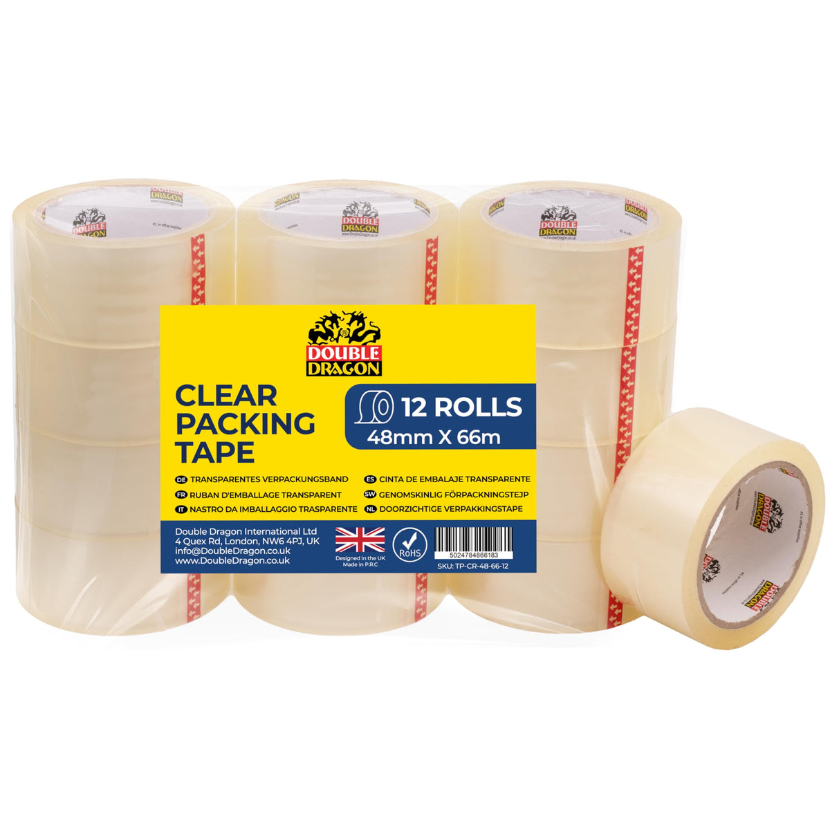 Double Dragon Extra Thick Fragile Printed Tape – 48mm wide, 66m long (Pack of 3) | Tear-Resistant, High-Tack & Long-Lasting | Ideal for Packing, Moving, Shipping, Labelling | Fits Dispensers etc