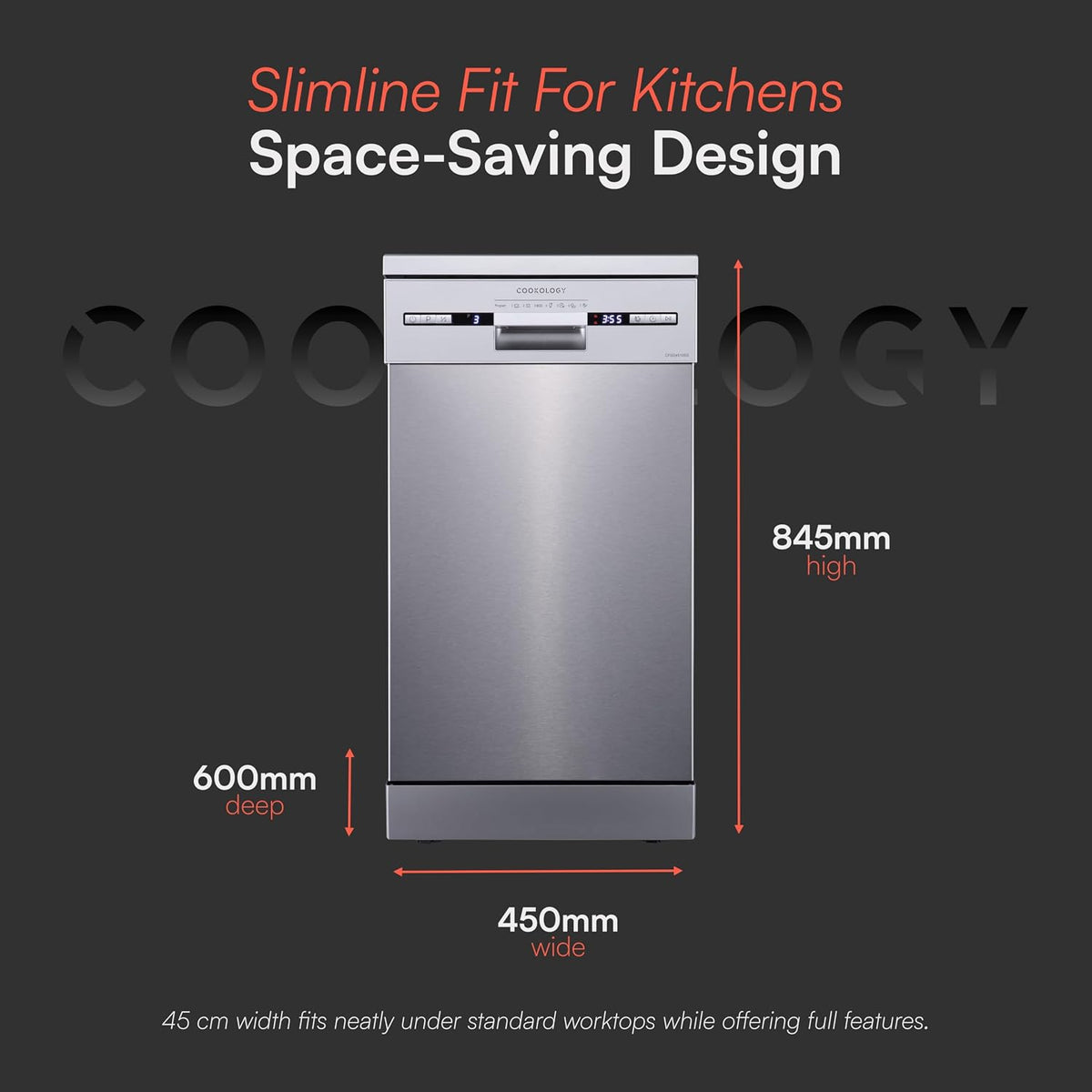 Cookology 45cm Slimline Under-Counter Dishwasher - Stainless Steel