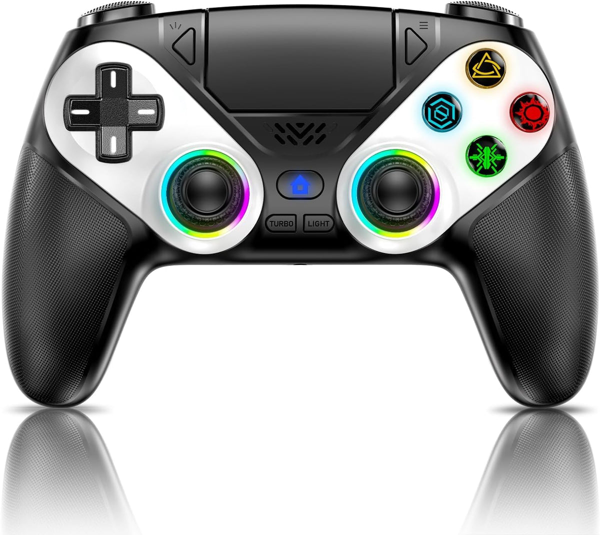 Dinosoo RGB Wireless Controller for PS5/Pro/Slim & PCs, Bluetooth Gamepad with Back Buttons, Touchpad, Macro, Turbo, Dual Vibration, 6-Axis Sensor, Speaker, 3.5mm Audio Jack,White