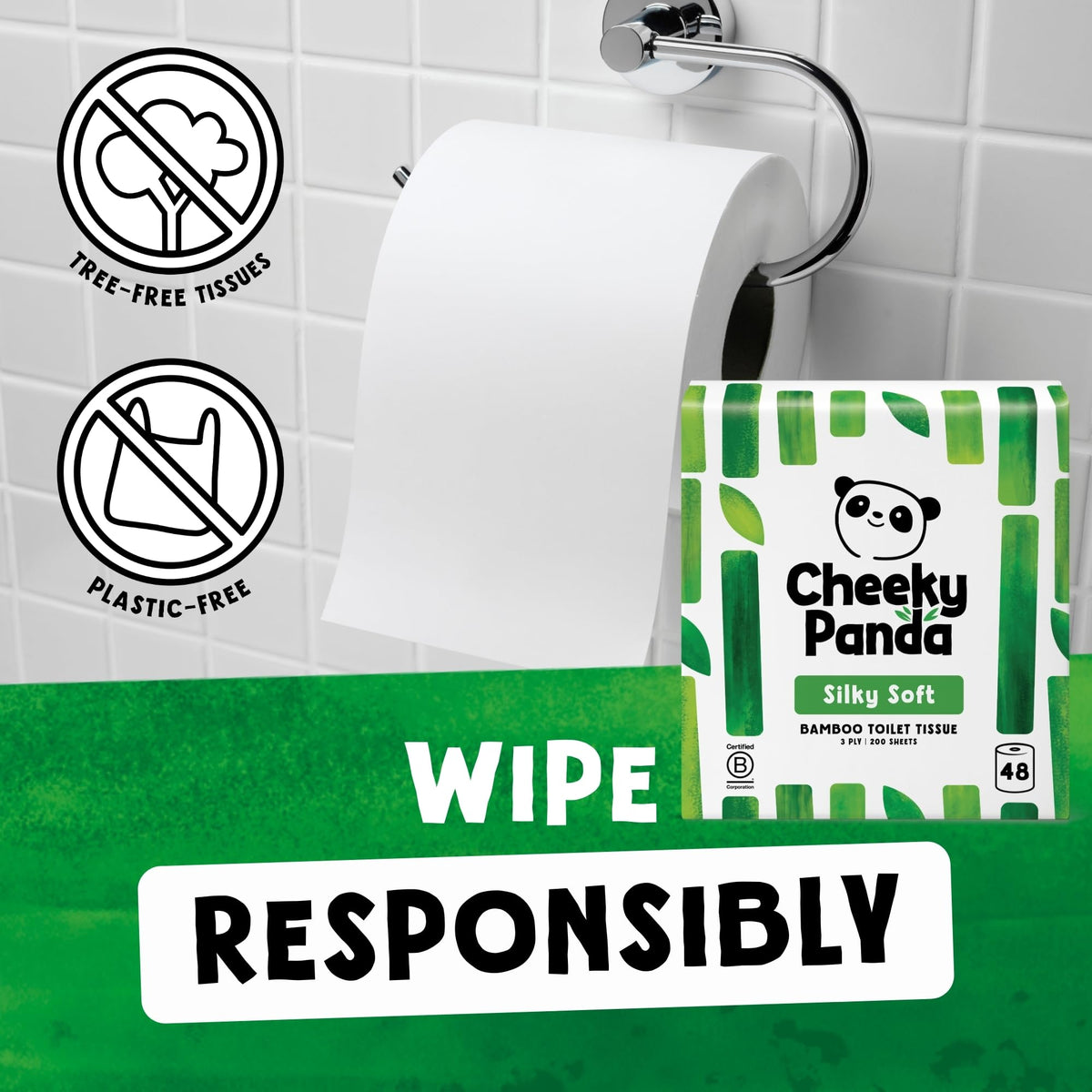 The Cheeky Panda Bamboo Toilet Paper – 9 Rolls of Toilet Paper | Plastic Free Packaging and Sustainable Toilet Tissue | 100% Compostable
