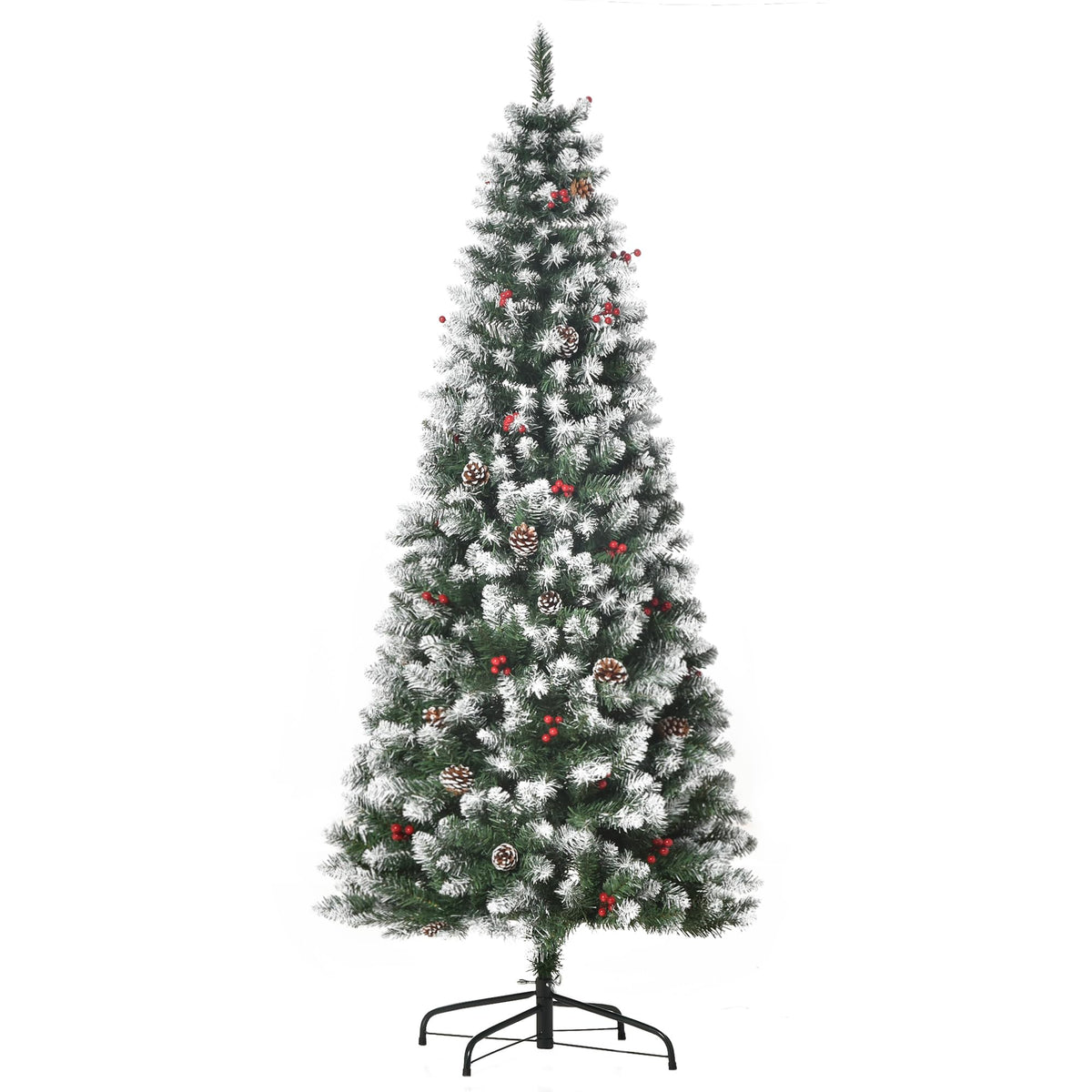 HOMCOM 5FT Artificial Christmas Tree Xmas Pencil Tree Red Berries Green