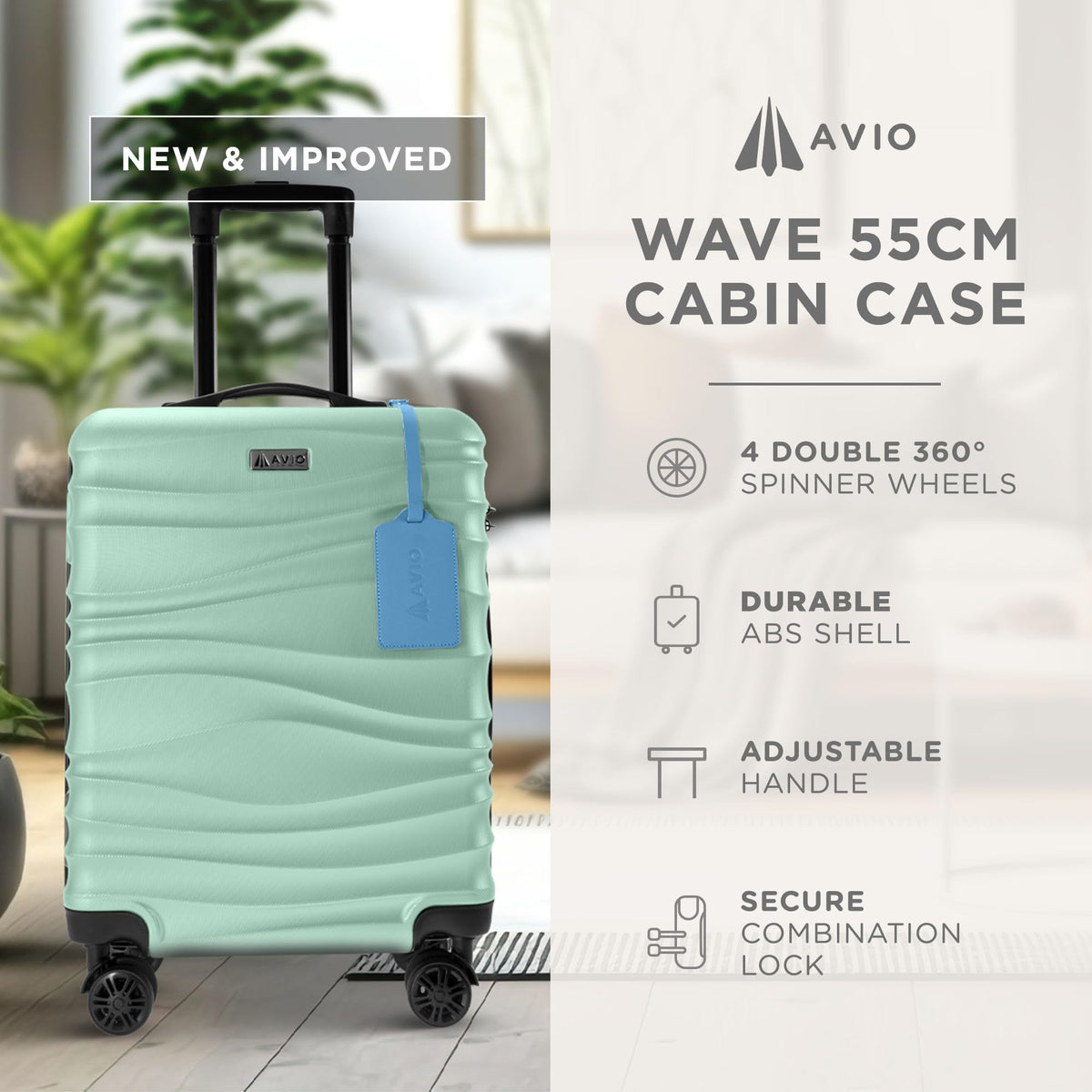 Avio Carry-On Cabin Luggage 55x40x20cm | Hard Shell Suitcase 4 Wheels