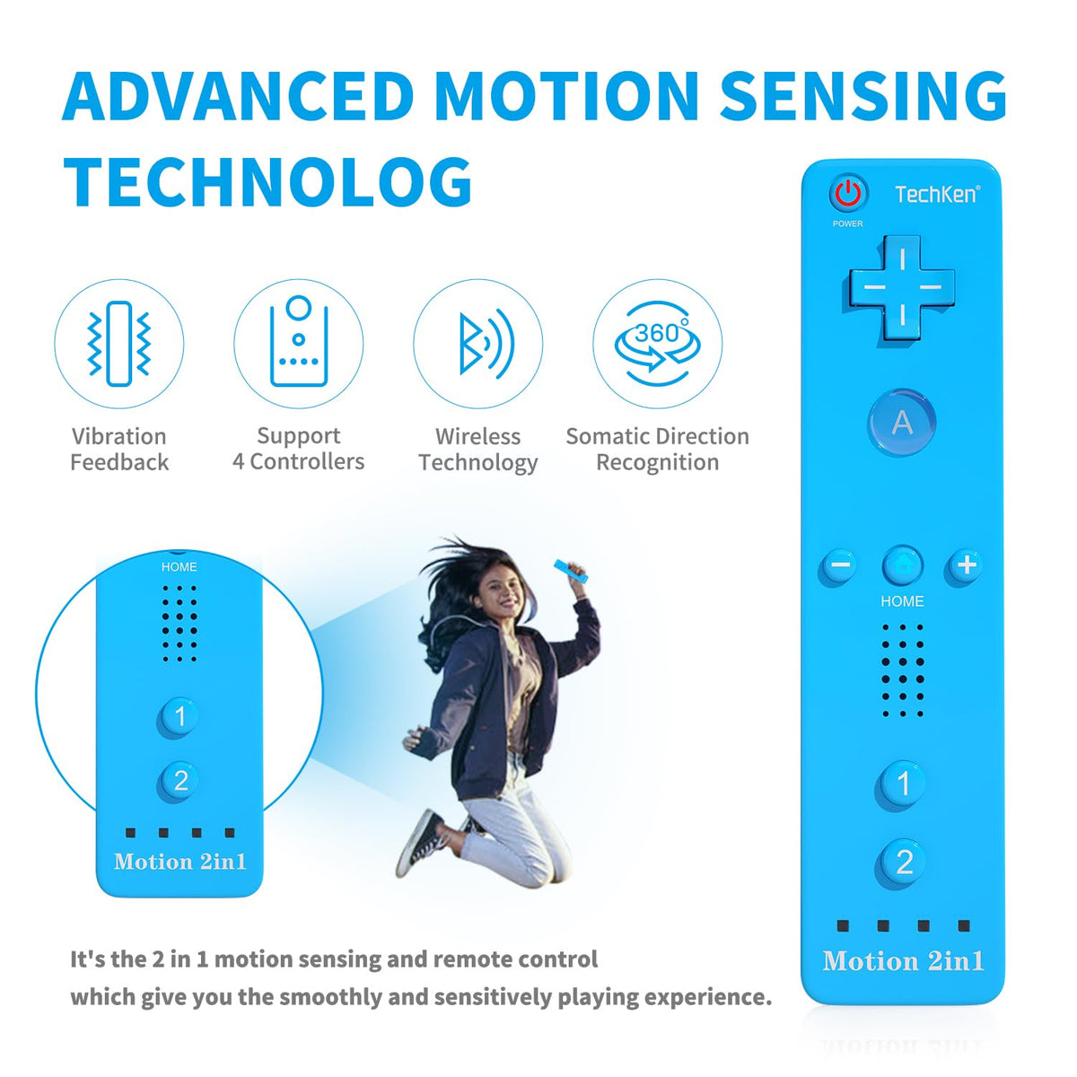 TechKen 2-Pack Wii Remote Plus with Built-in MotionPlus gyroscope, Compatible with all original Wii Remote accessories, Wii Controller for Wii/Wii U