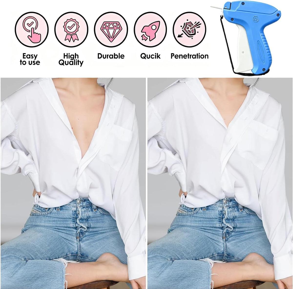Stitchy Quick Clothing Fixer, Mini Stitch Gun for Clothes, Clothing Stitch Tagging Gun with Case,Stitchy Tool with 6 Needles,1500 Black & 1500 White 5mm Micro Fasteners