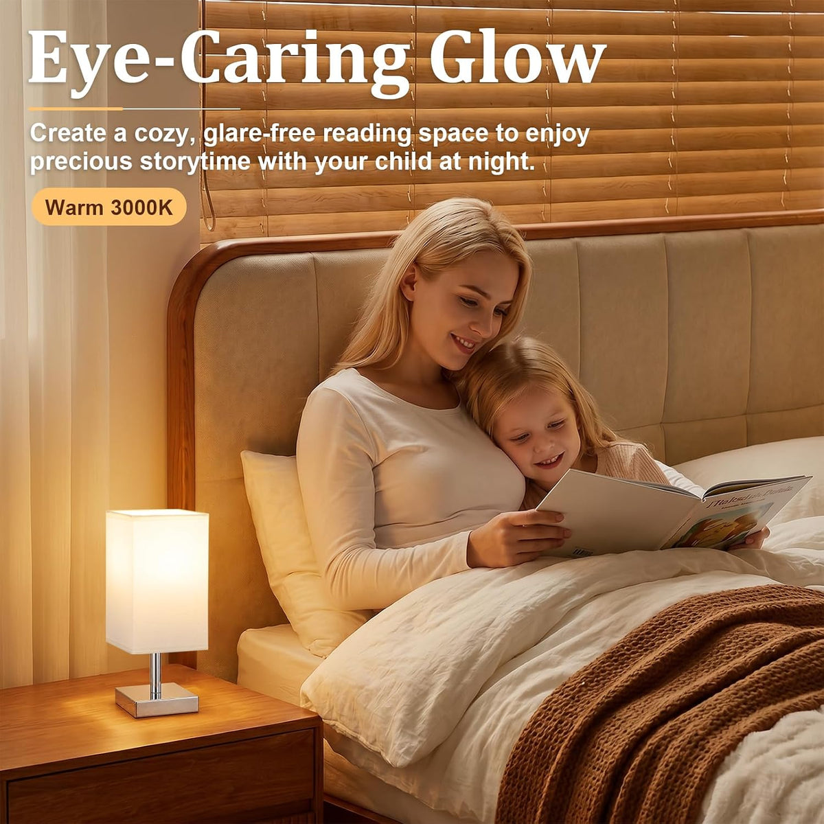 White Table Lamp for Bedroom, Small Bed Lamp with for Bedroom, Silver Base(Bulb Included)