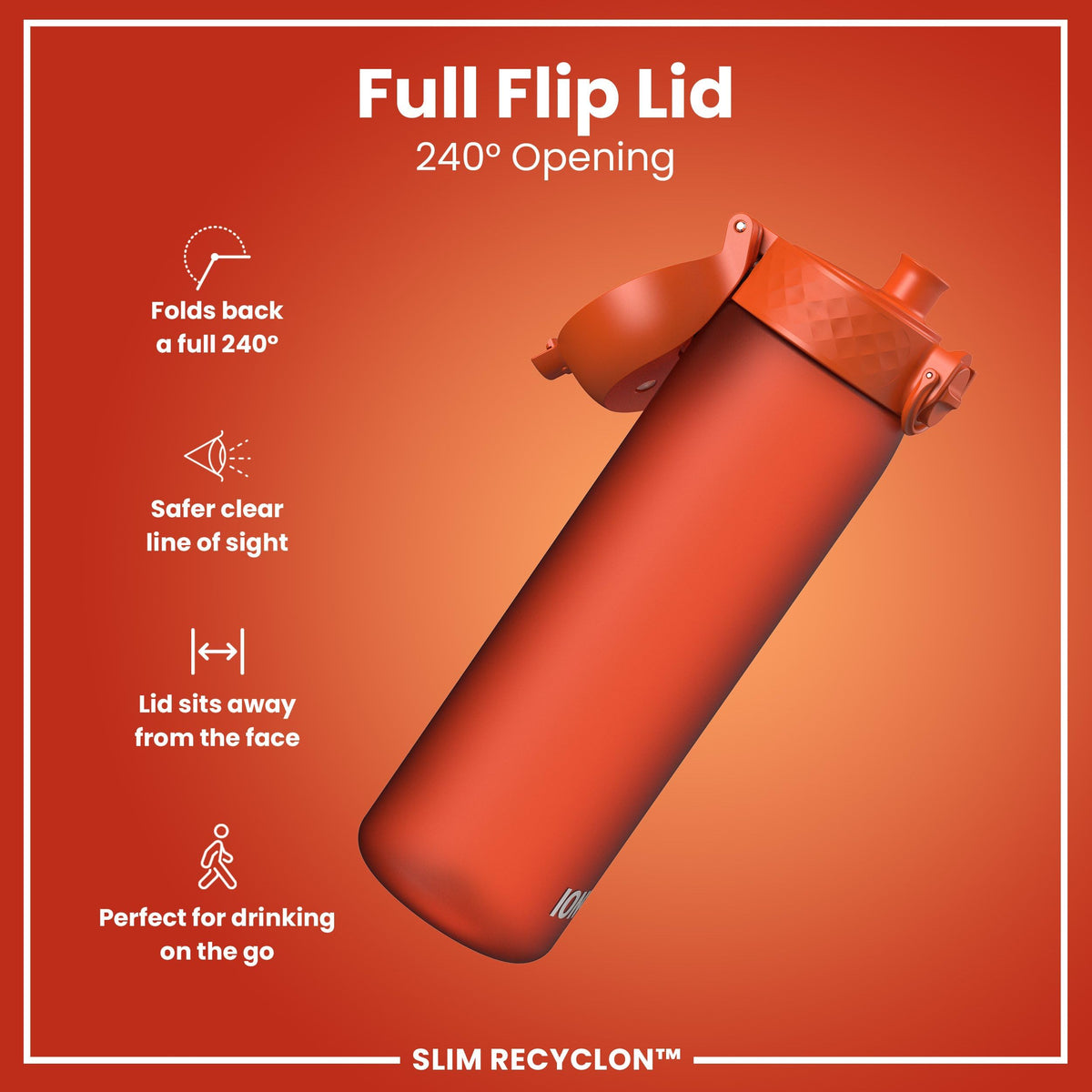 Ion8 Water Bottle, 500 ml/18 oz, Leak Proof, Easy to Open, Secure Lock, Dishwasher Safe, Hygienic Flip Cover, Carry Handle, Fits Cup Holders, Easy Clean, Hot Pink