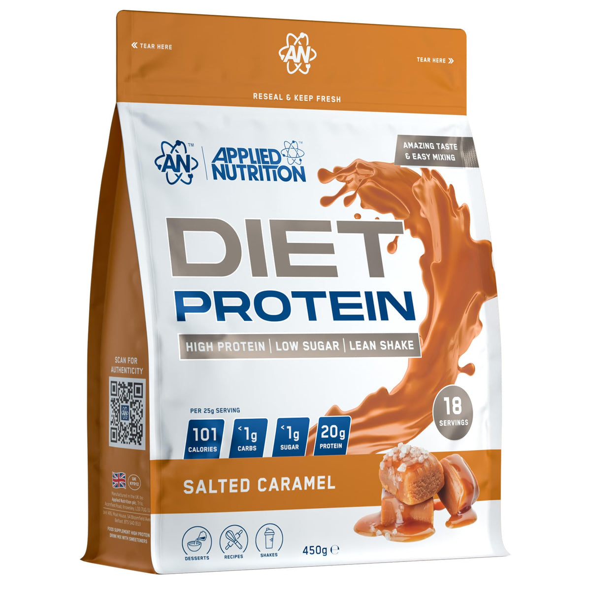 Applied Nutrition Diet Whey - High Protein Powder Supplement, Low Carb & Sugar, for Weight Management with CLA, L Carnitine, Green Tea (450g - 18 Servings) (Vanilla)