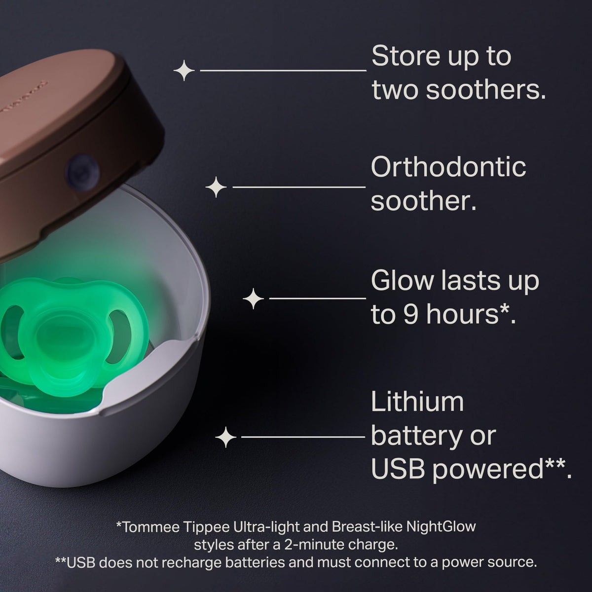 Tommee Tippee Ultra-Light StayPut Night Glow Soother 0-6m Pack of 2
