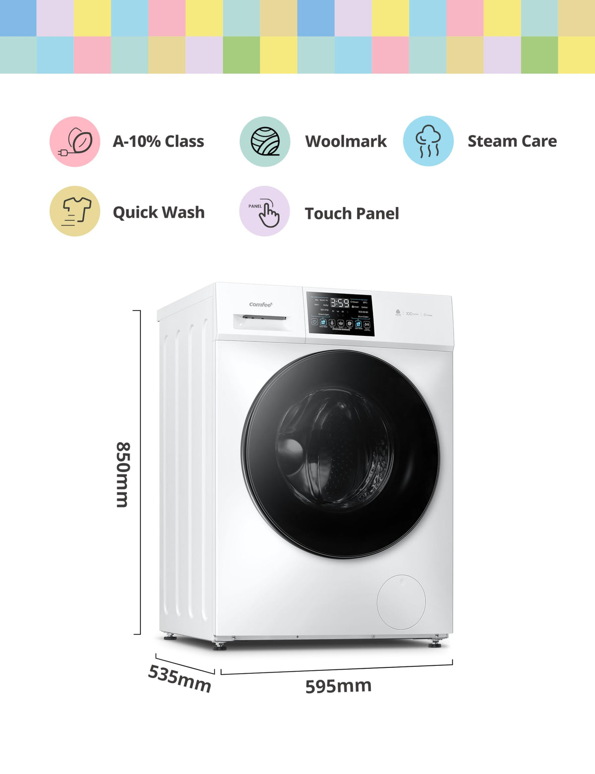 COMFEE' 10kg/7kg Washer Dryer Machine 2 in 1 Energy Class A BLDC Motor