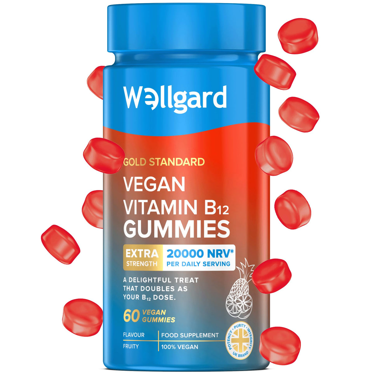 Wellgard Kids Calcium & D3 Gummies - 2 Month Supply - Vegan Chewable Calcium and Vitamin D3 Gummies, Mixed Berry Flavour