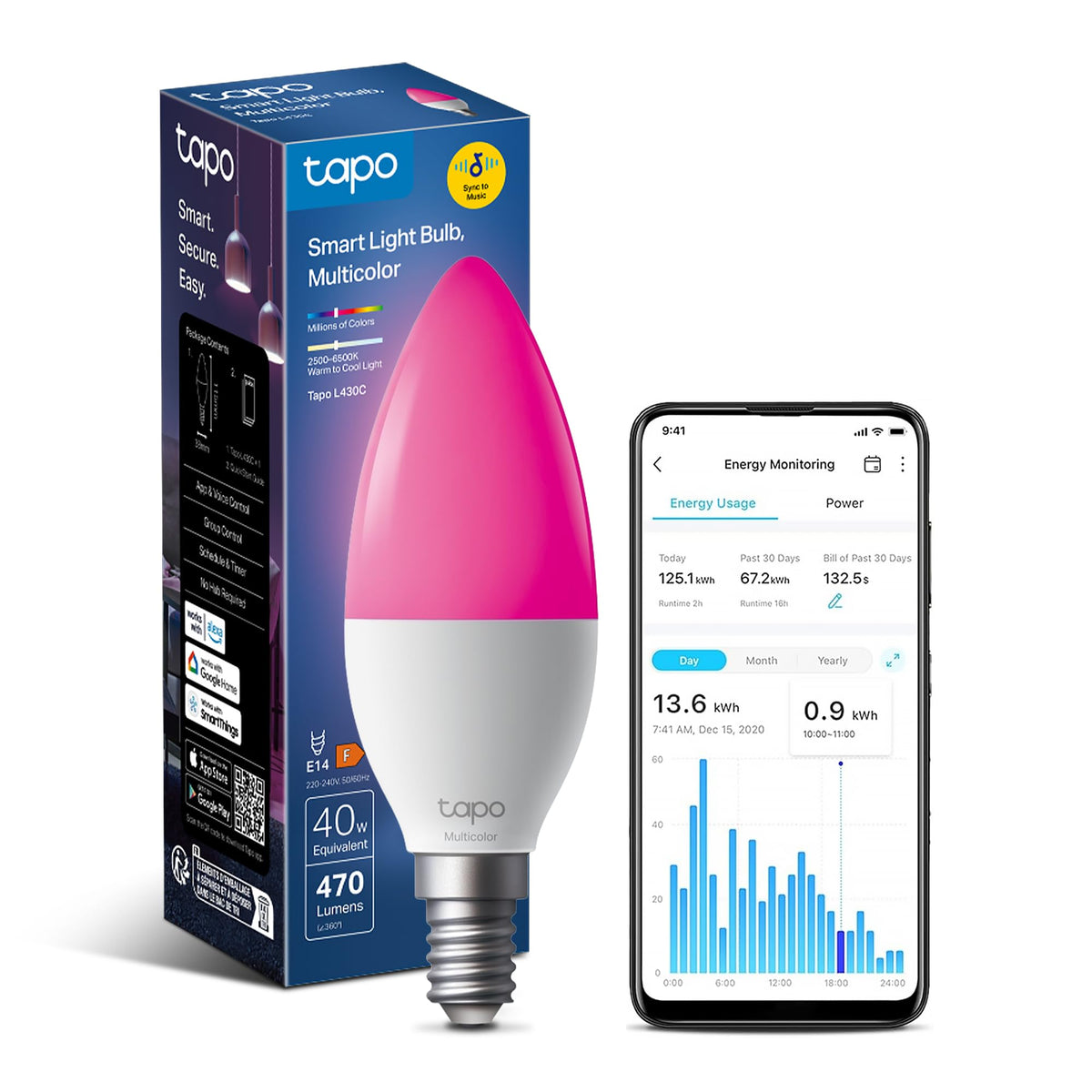 Tapo L430C(2-Pack) E14 Smart Bulb Candle Multicolour LED Light Bulb