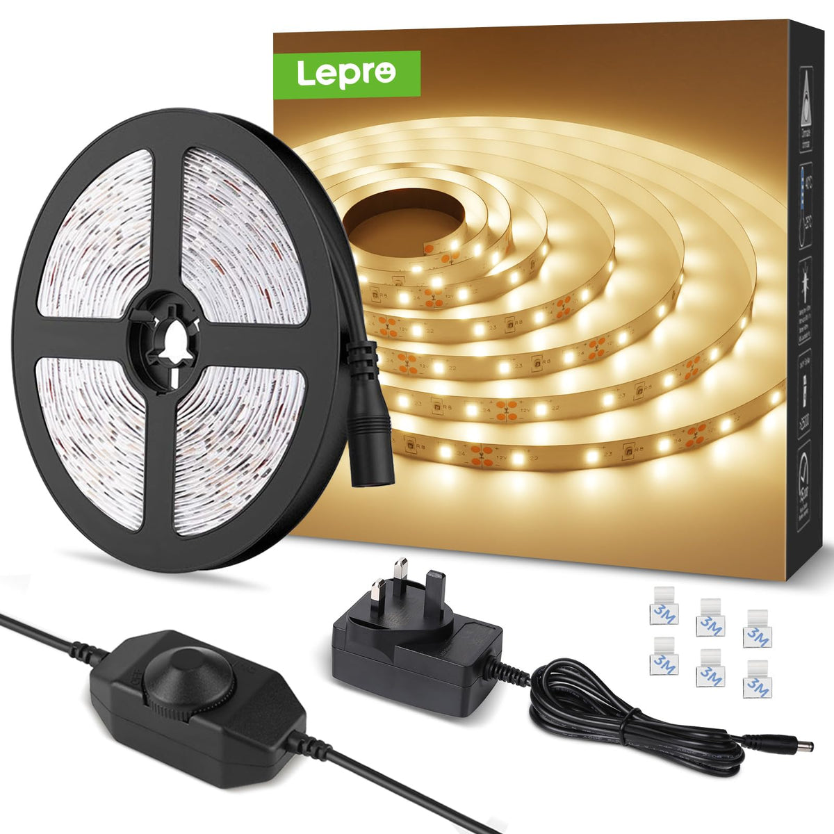Lepro 5M LED Strip Light, Cool White 6000K, 1650LM 15W, Dimmable, Stick on