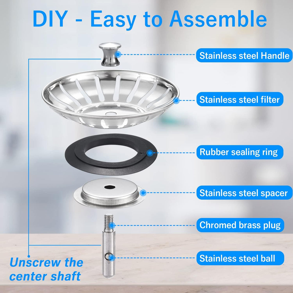 Upgraded Kitchen Sink Plug Strainer Stainless Steel Strainers Sink Plugs Replacement Drain Stopper for Food/Hair Catcher - UK Sinks Hole Diameter (78mm)