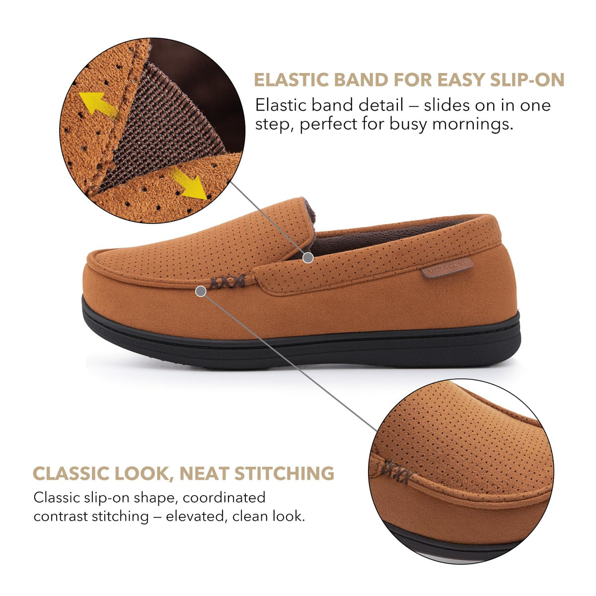 VeraCosy Men's Suede Moccasin Slippers Memory Foam Sherpa Lined Anti-Skid