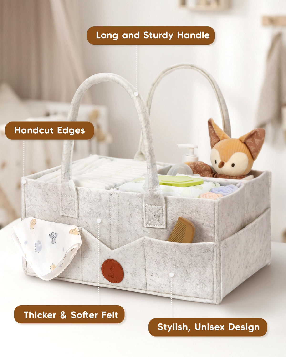 Maliton Nappy Caddy Organiser with 8 Pockets & Removable Dividers (Khaki)