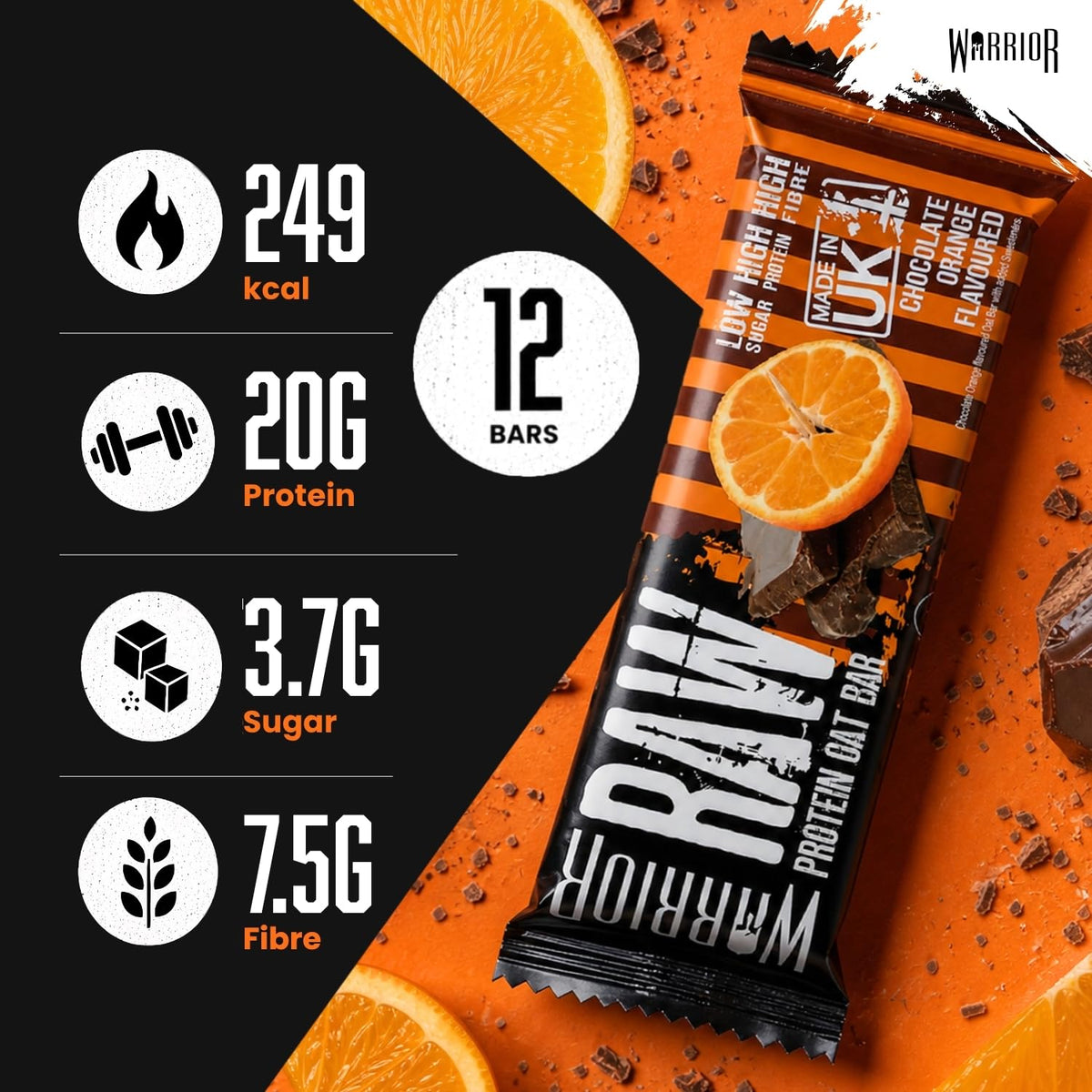 Warrior RAW Protein Bars 12 x 75g High Protein Oat Flapjack Snack