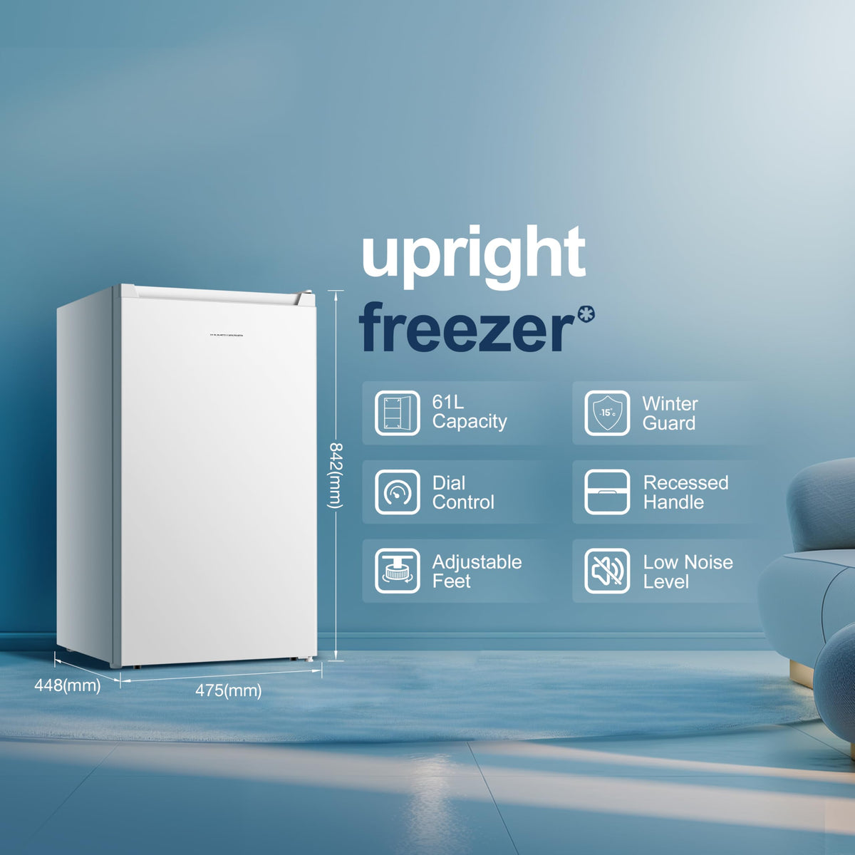Fridgemaster 45L Table Top Mini Fridge MUR4545, 45cm Compact Refrigerator with Adjustable Thermostat, Reversible Door, 39dB Low Noise, White, Energy Class E
