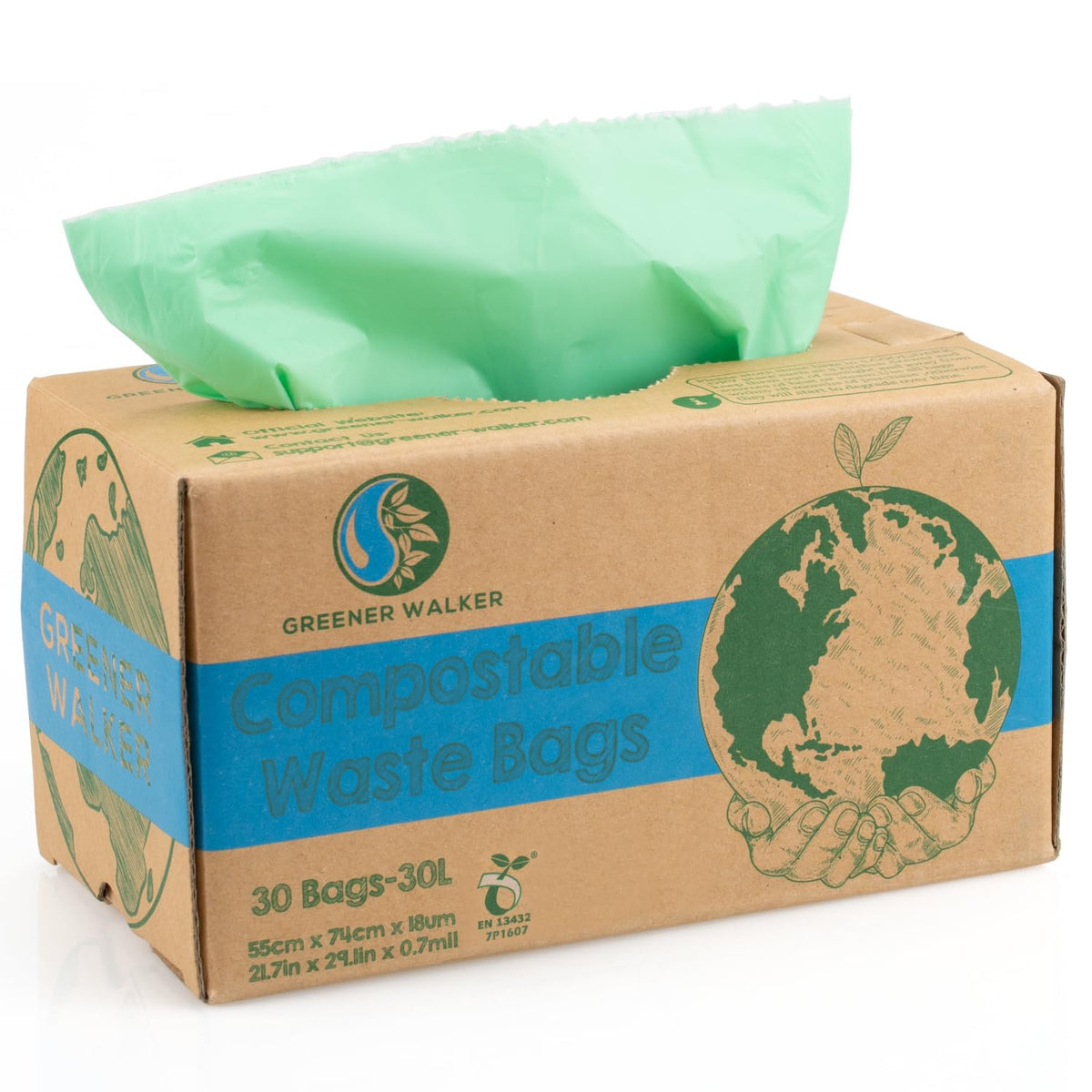 Greener Walker 6L-150Bags 100% Compostable Biodegradable Bin Liners 6L/10L/30L Food Waste Bags with EN13432 Certificate Caddy Kitchen Bin Liners