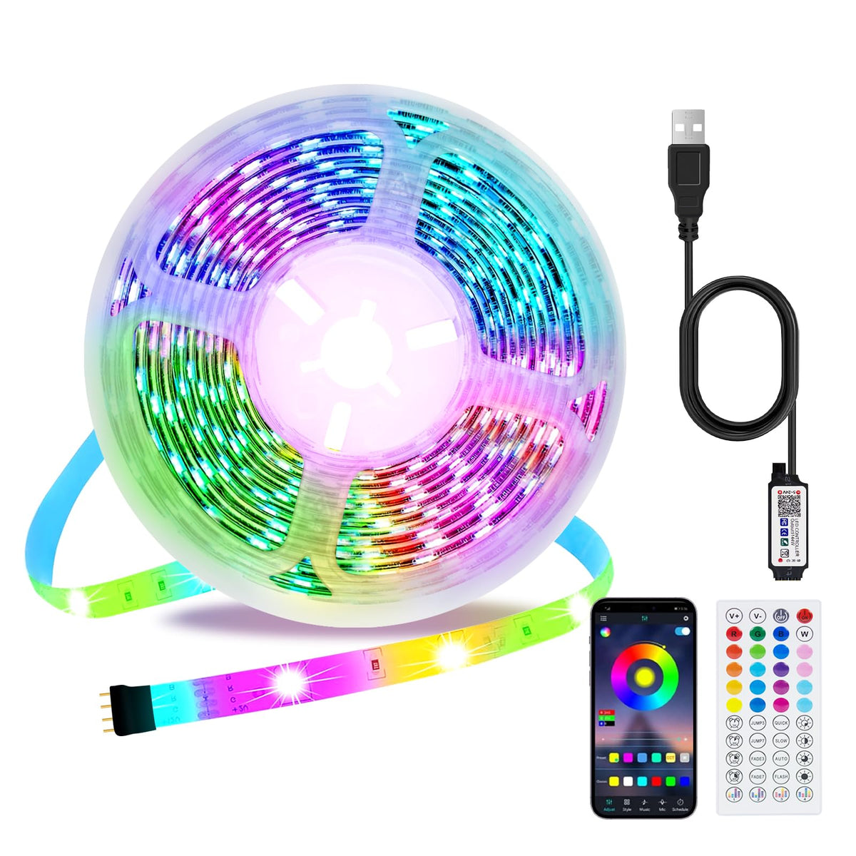 Led Strip Lights 1M/3.28ft, TV LED Backlight with Smart App Control Remote, 5050 RGB Music Sync Colour Changing, USB Smart LED Strip Light for TV,Computer, Monitor, Bedroom, Party and Home Decoration