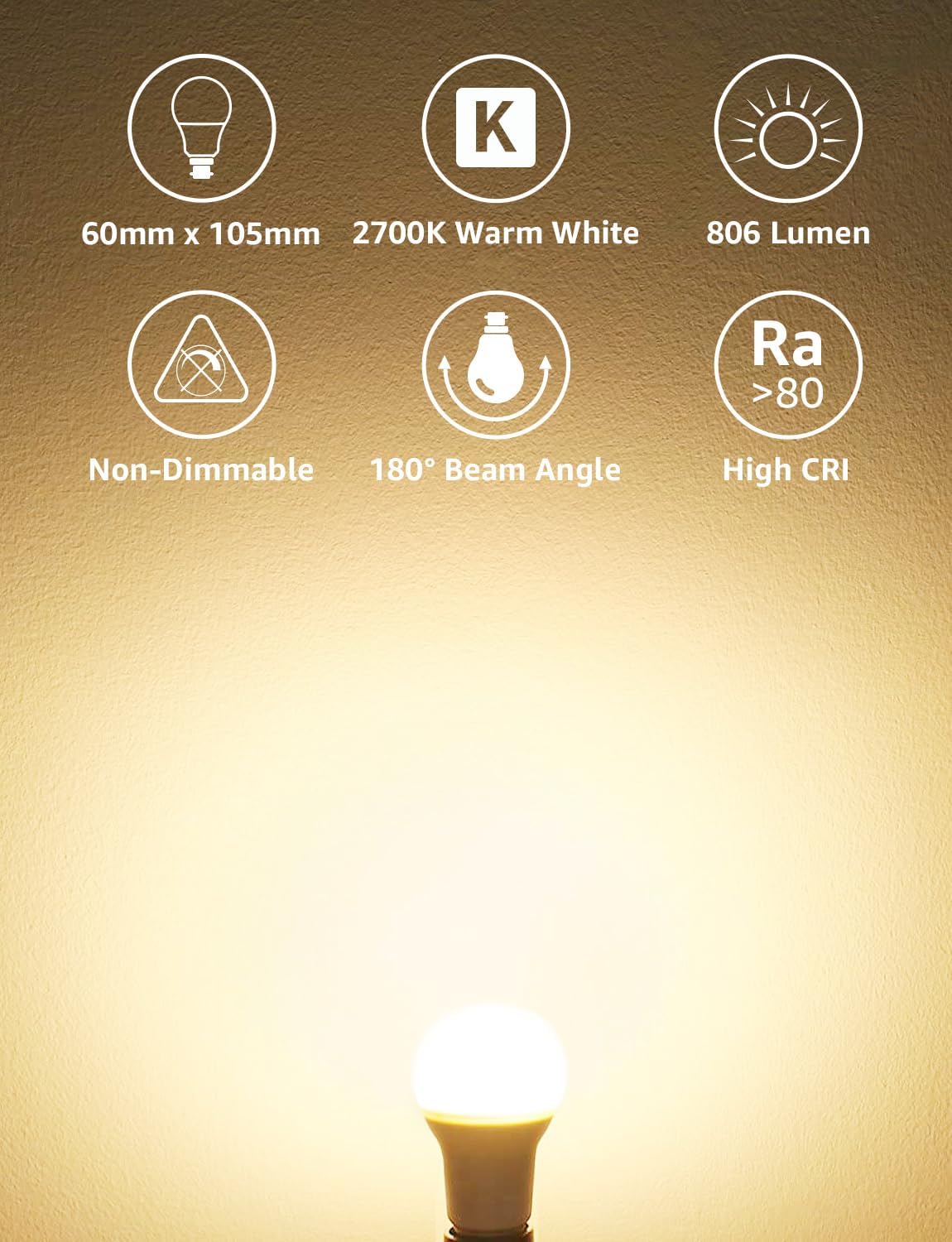Lepro B22 Bayonet Light Bulb, 8.5W = 60W, 806lm Warm White 2700K, 6 Pack
