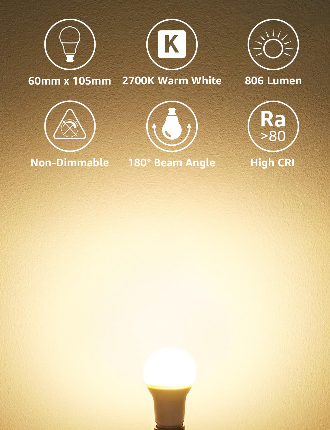 Lepro B22 Bayonet Light Bulb, 8.5W = 60W, 806lm Warm White 2700K, 6 Pack