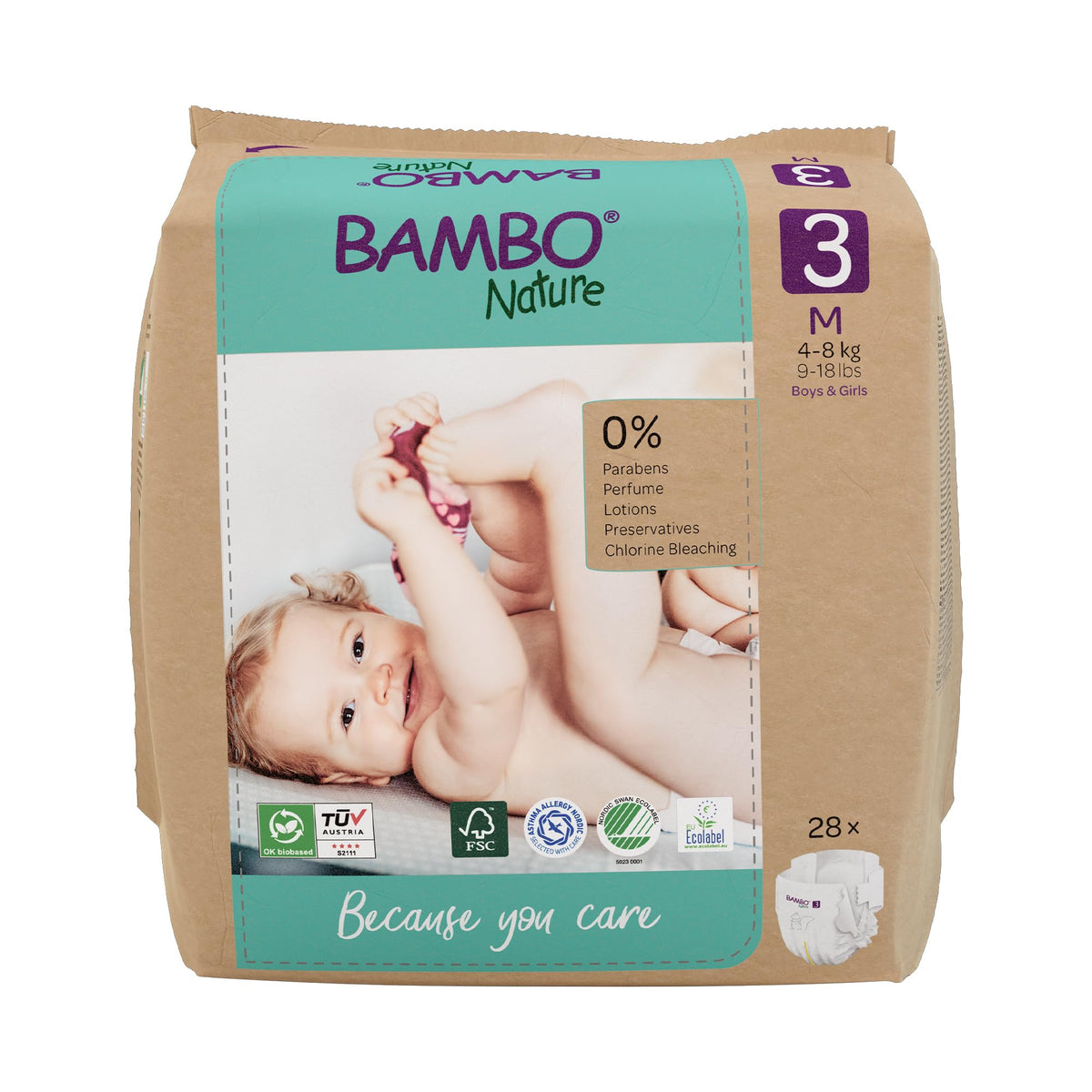 Bambo Nature Premium Eco Nappies, Premature Size 0 (2-7lb/1-3kg), XXS, Pack of 24, Eco-Labelled Nappies, Enhanced Leakage Protection, Secure and Comfortable Baby Nappy