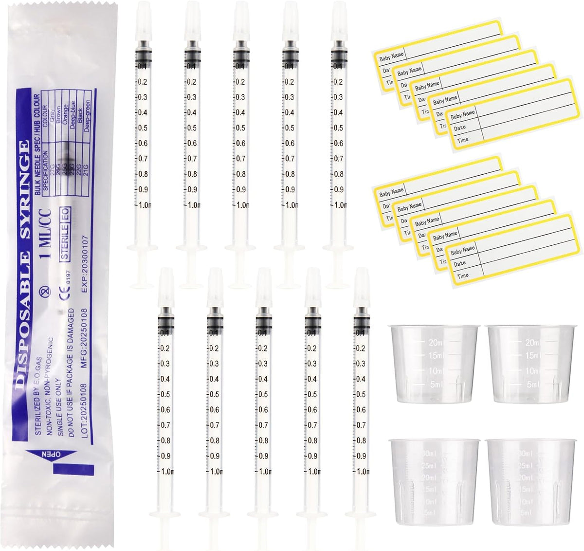 100Pcs1ml Colostrum Syringe Collection Kit No Needle with Cups&Stickers
