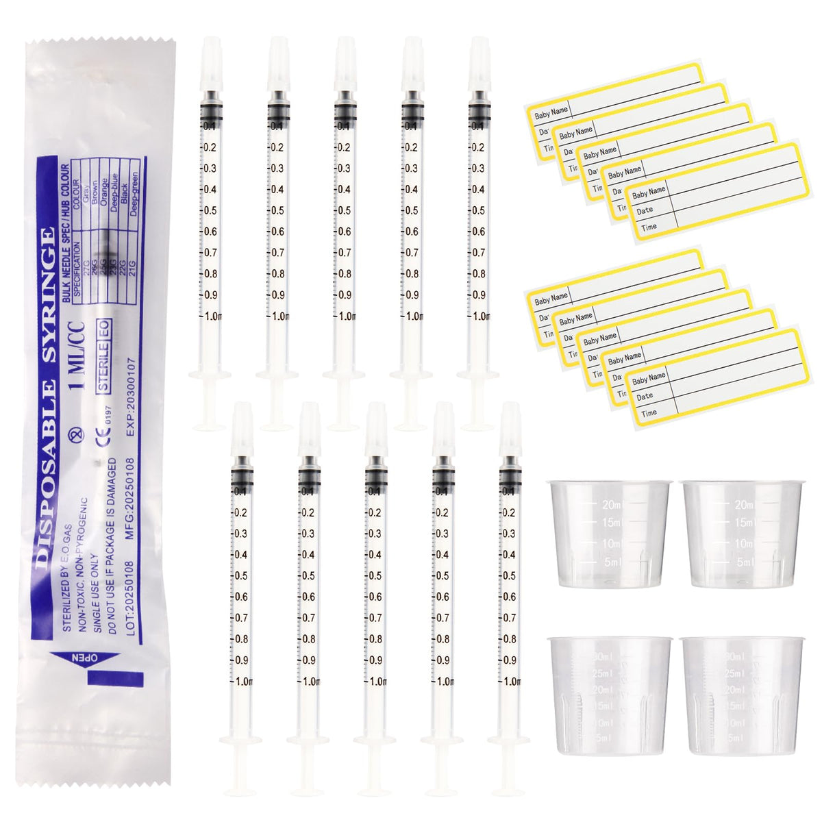 100Pcs1ml Colostrum Syringe Collection Kit No Needle with Cups&Stickers