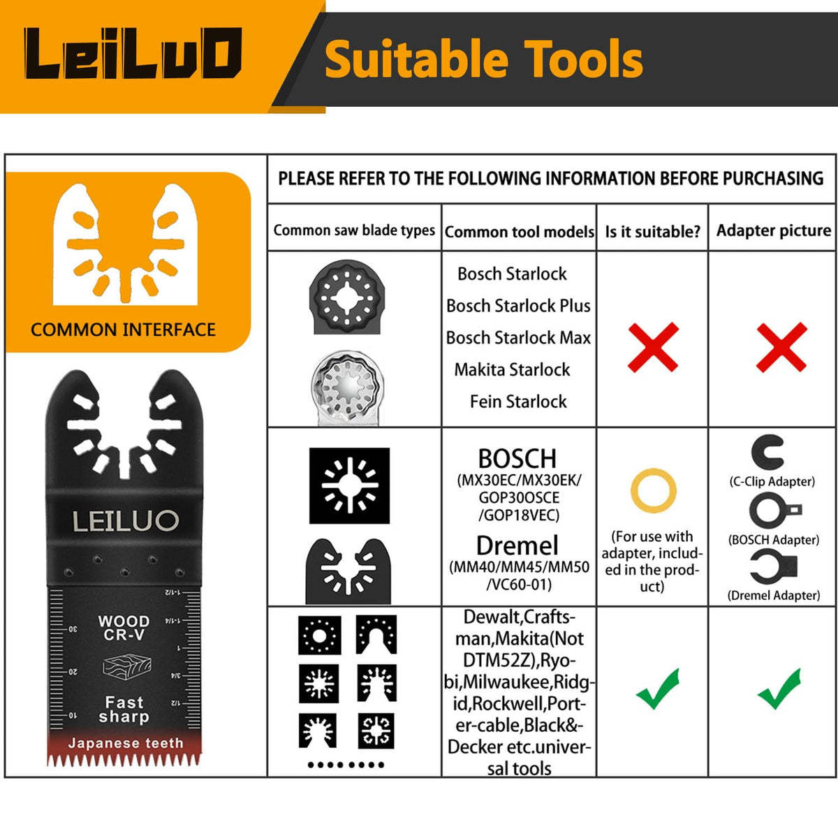 LEILUO 6Pcs Multitool Hook Blade, Multi Tool Hook Knife Blade Set