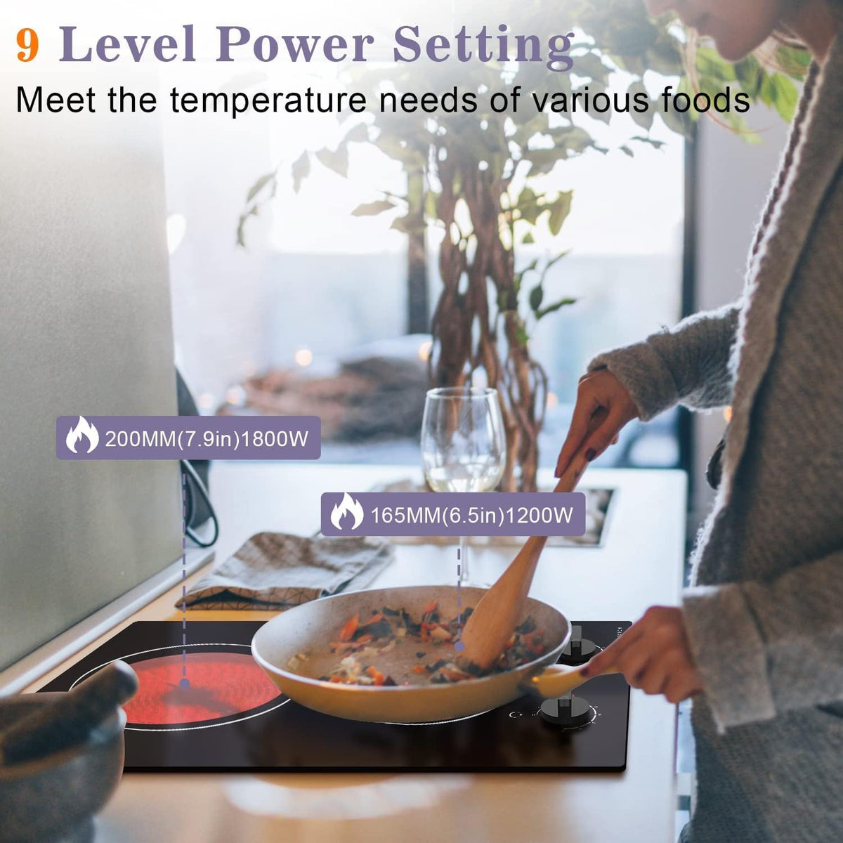 Noxton 2 Zone Ceramic Hob 30cm Electric Hob with Timer, Safe Lock, Pause Coutertop Use Hob with 13AMP Plug 2800W